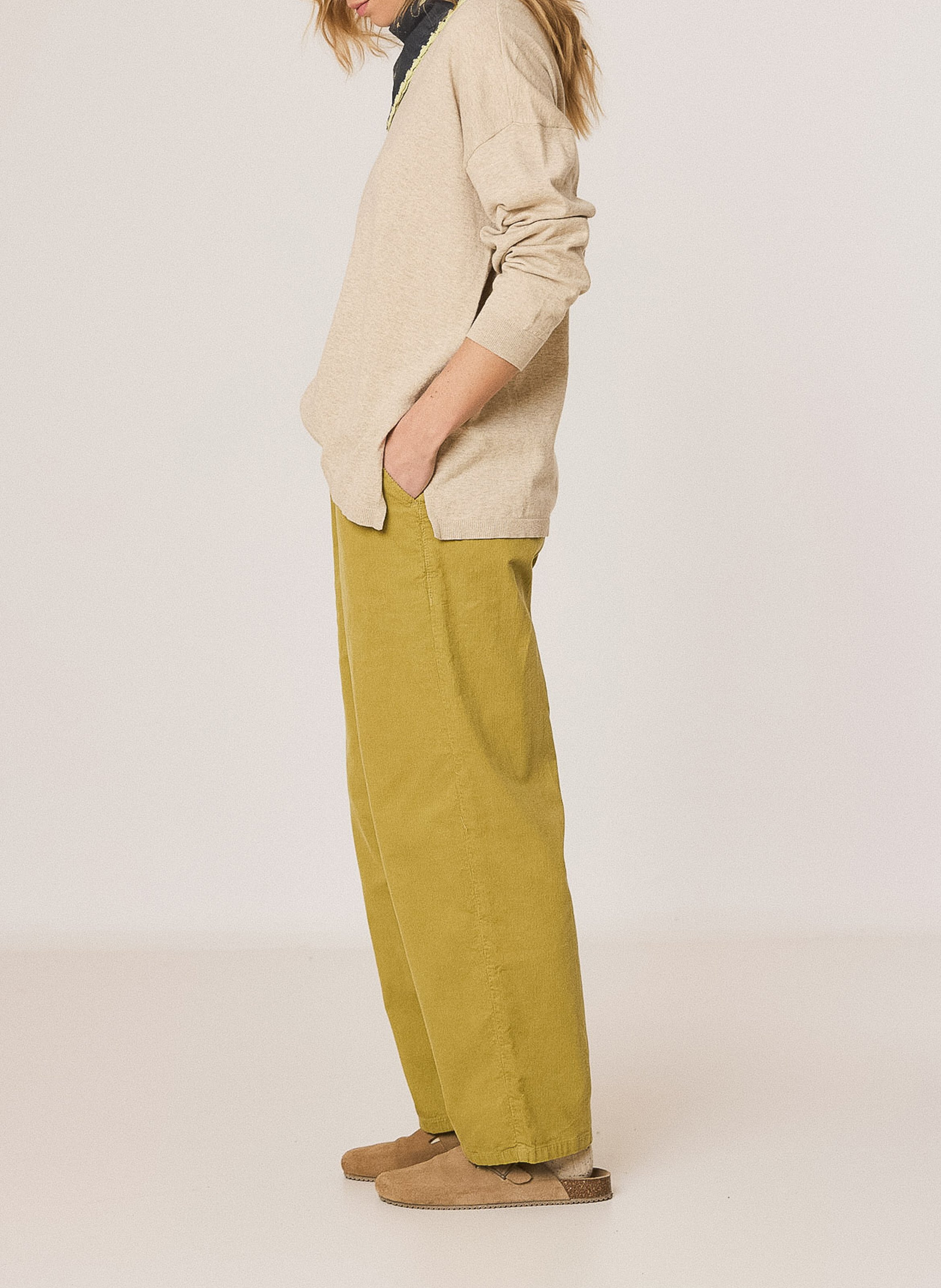 Wide-leg organic cotton pants INDI & COLD Green