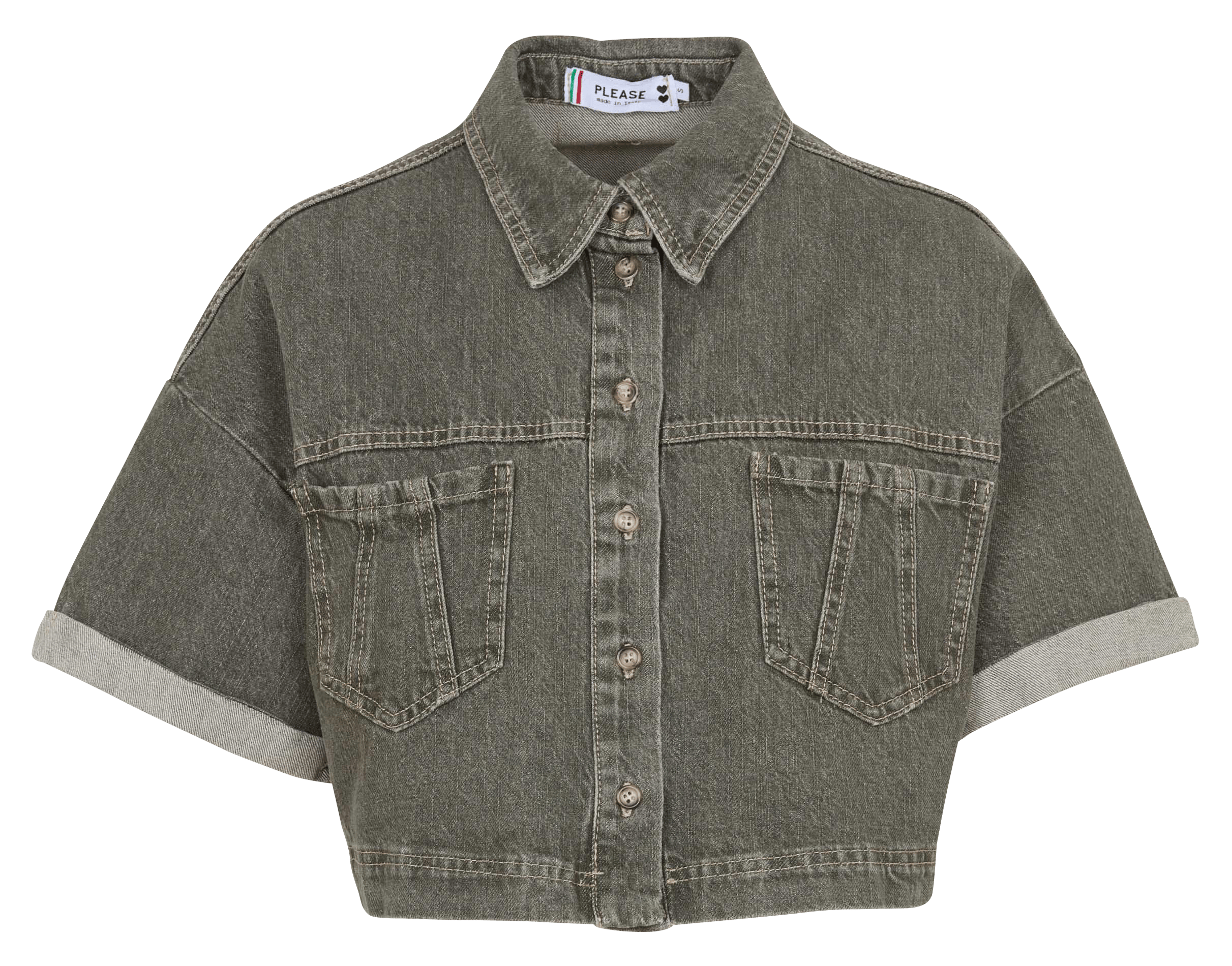 Cotton-blend cropped denim jacket PLEASE Green