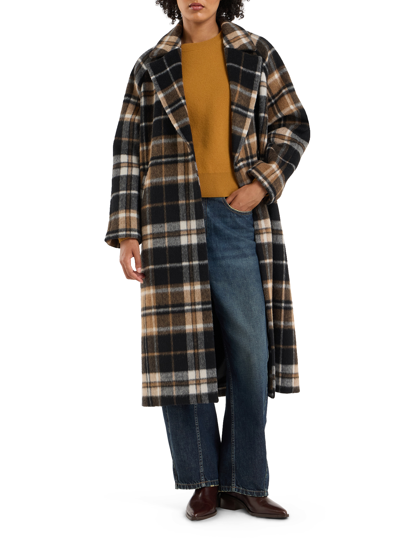 Straight long coat with check pattern SAISON 1865 Multicolored