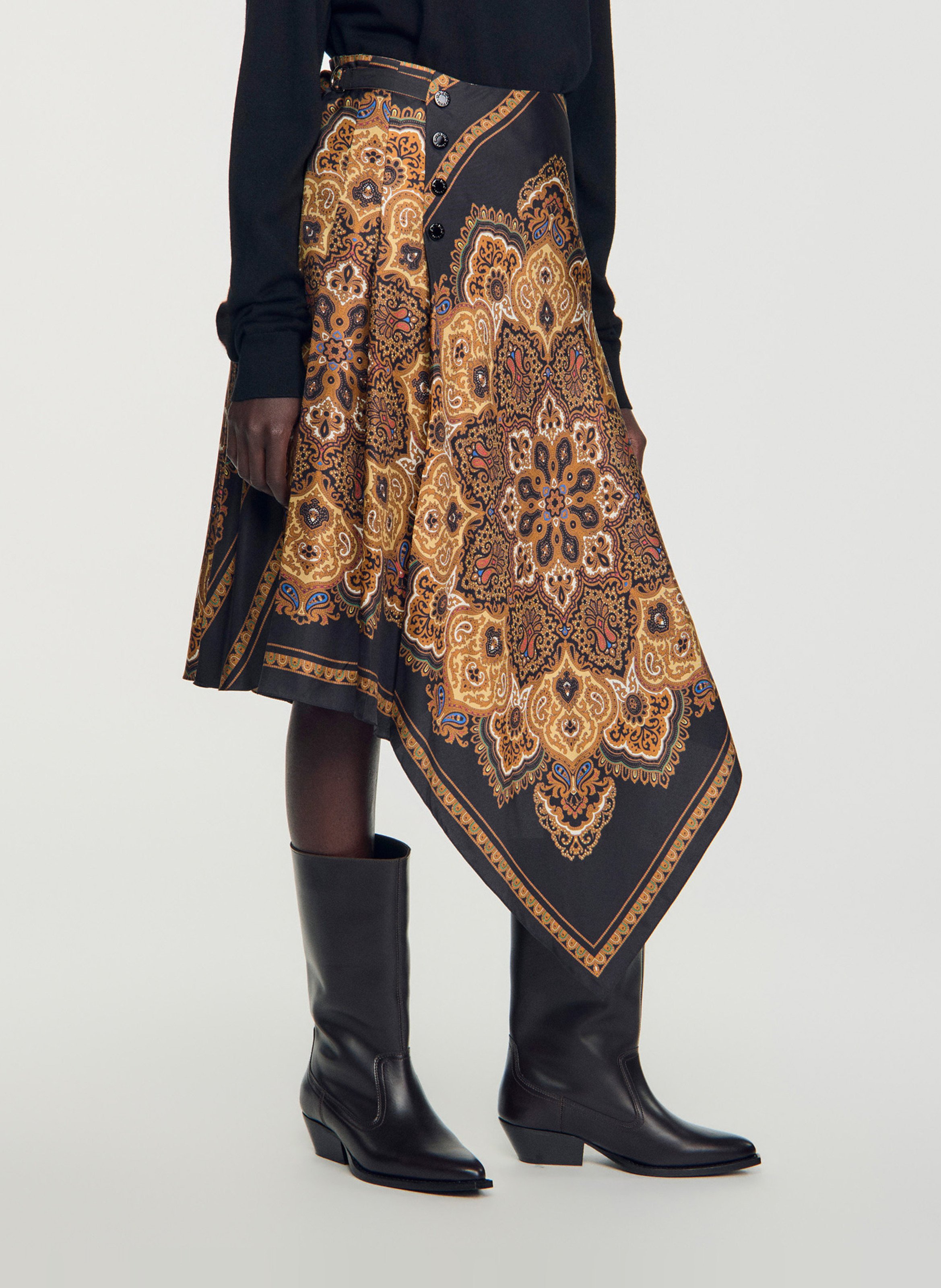 Asymmetrische midi rok met patronen SANDRO Zwart