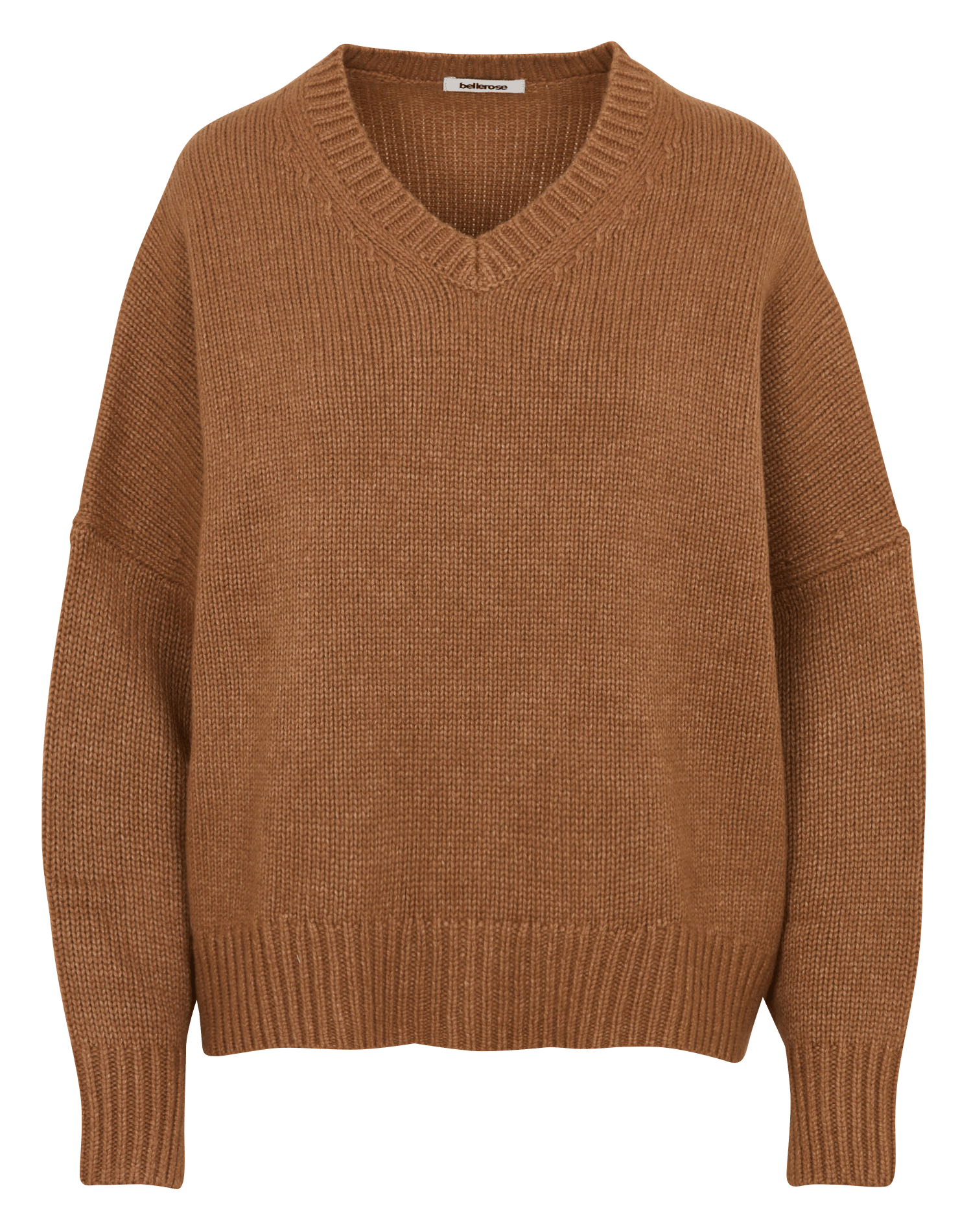 Pull ample col V en laine mélangée BELLEROSE Marron