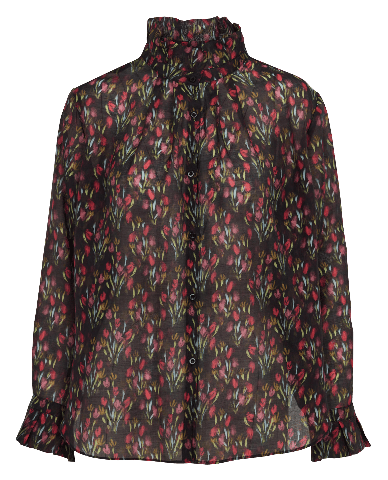Chemise col montant à imprimé fleuri THE KORNER Noir
