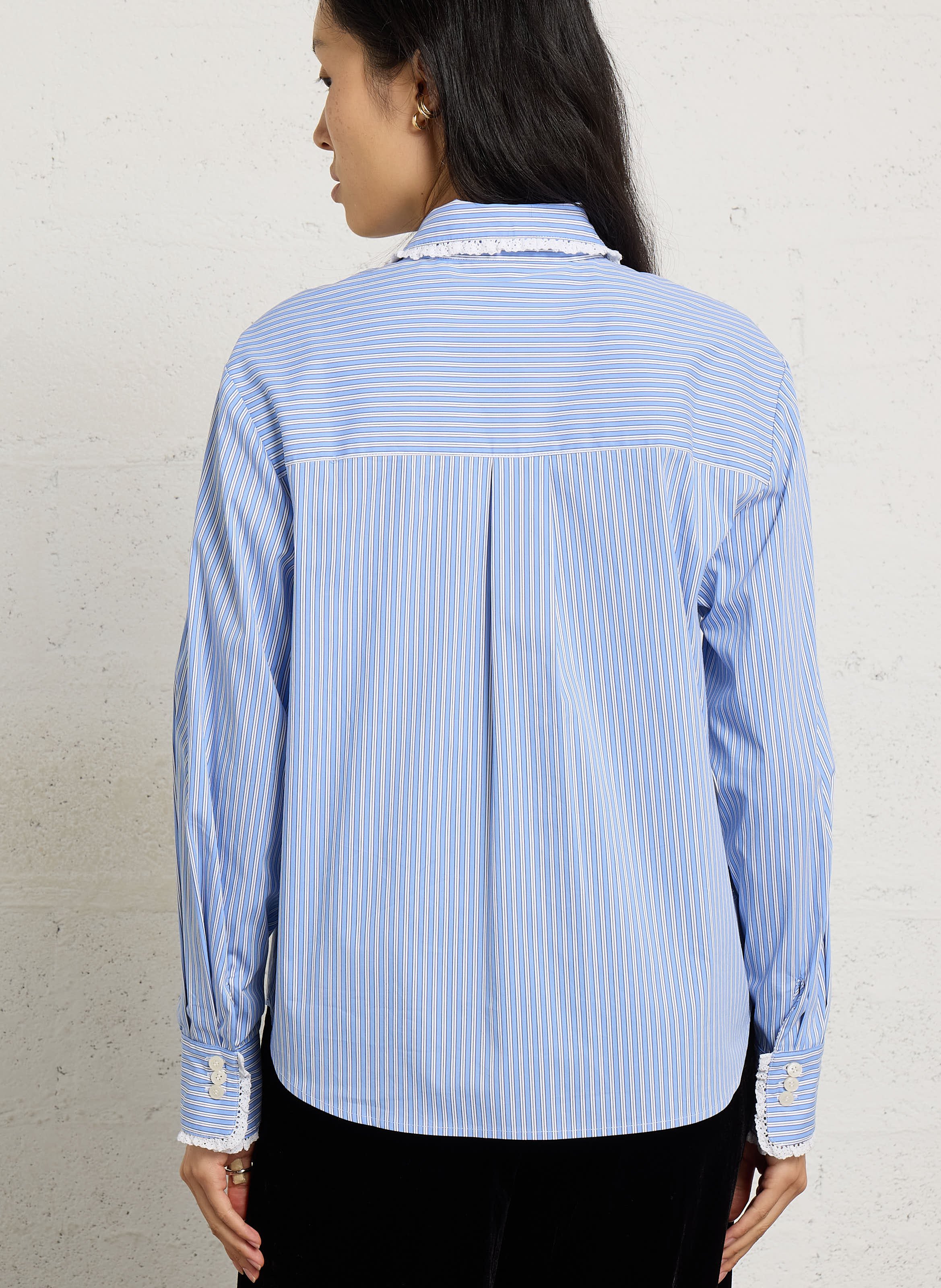 Chemise rayée en popeline de coton DES PETITS HAUTS Bleu