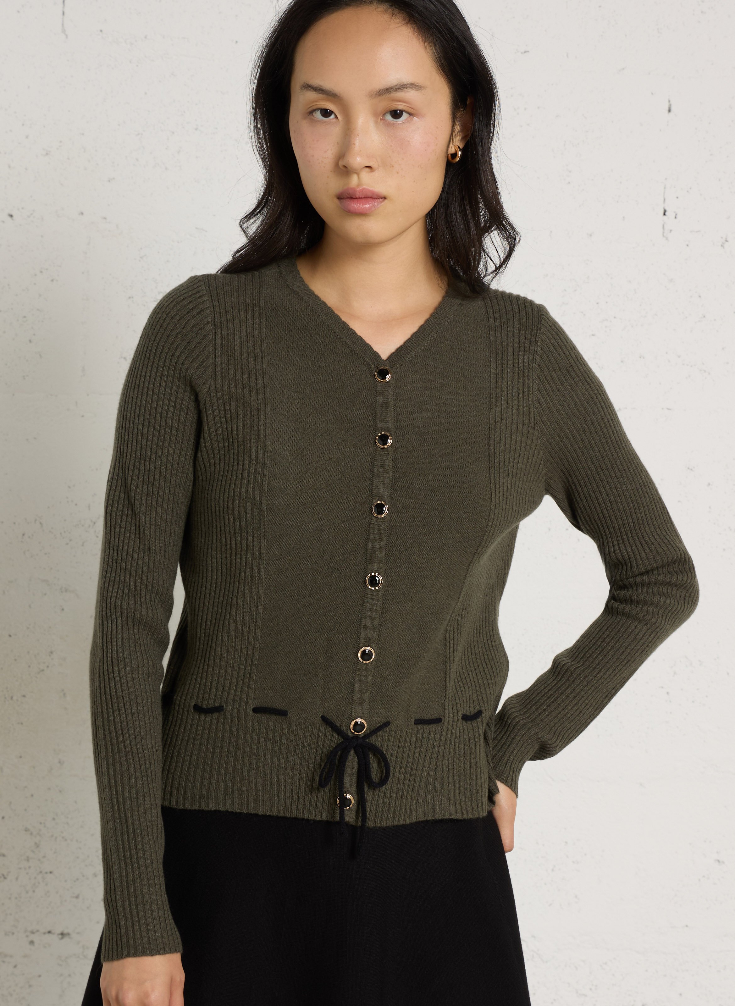 Merinowoll-Strickpullover mit Knopfleiste PETITE MENDIGOTE