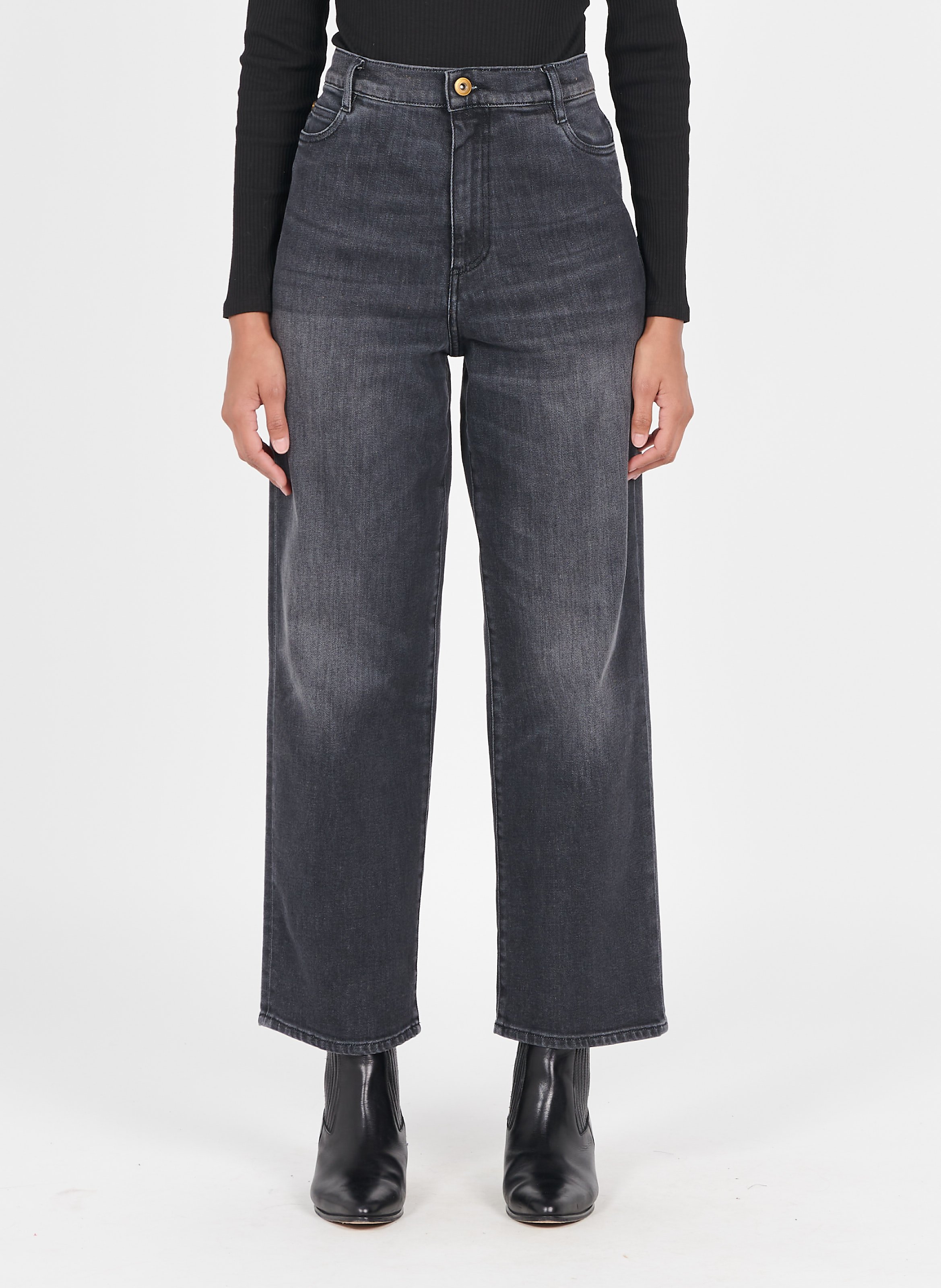 High-rise flared cotton jeans SESSUN Black