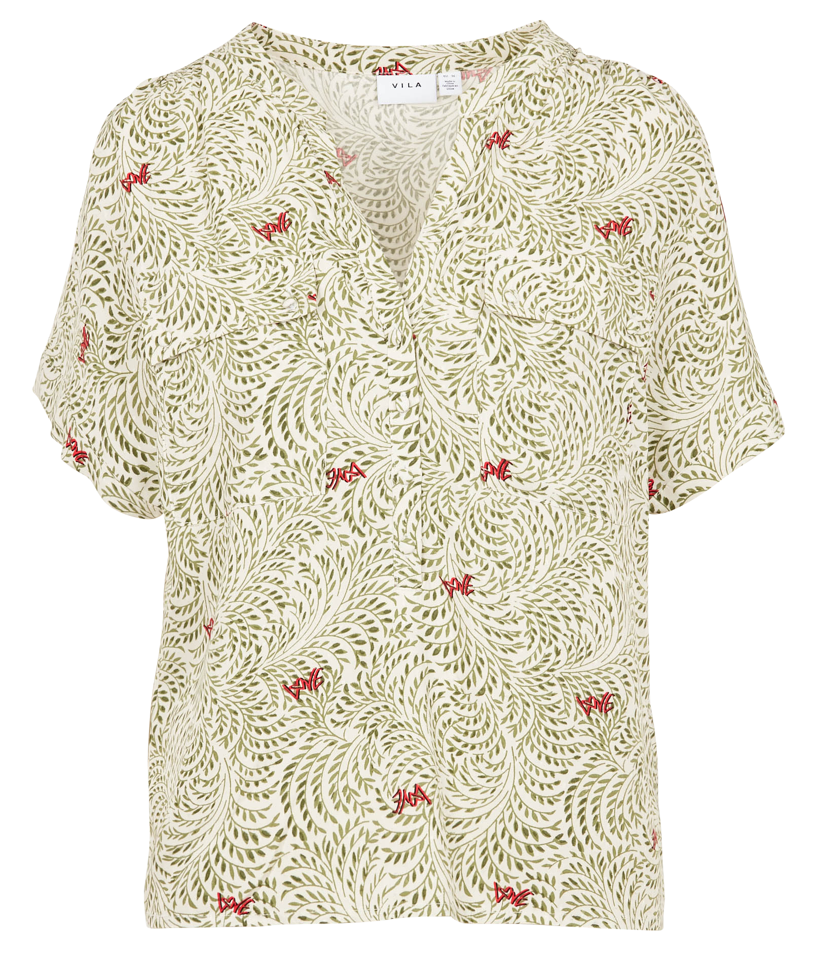 Blouse met V-hals en print VILA Beige