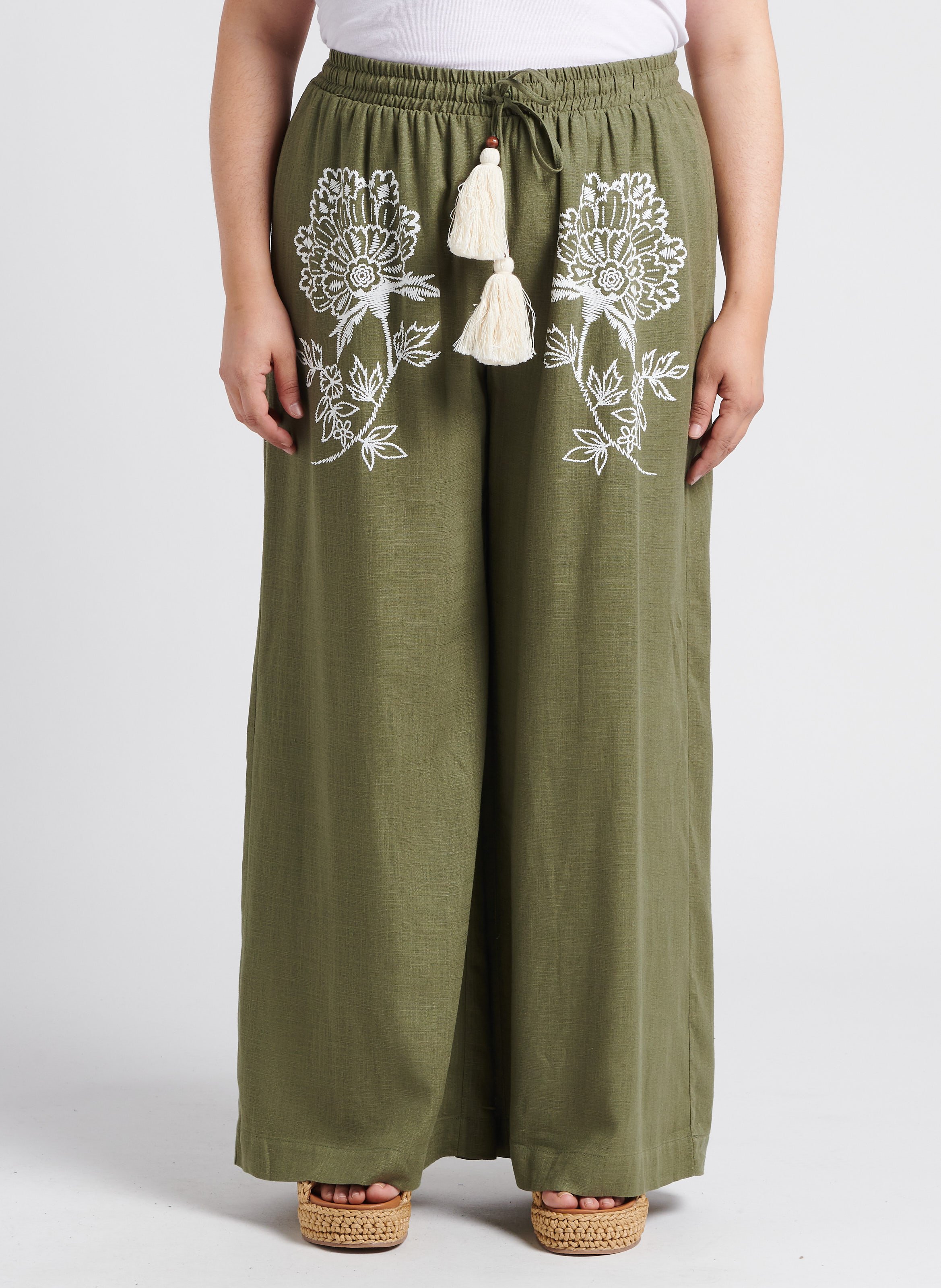 Wide-leg embroidered-effect pants MAT FASHION Khaki