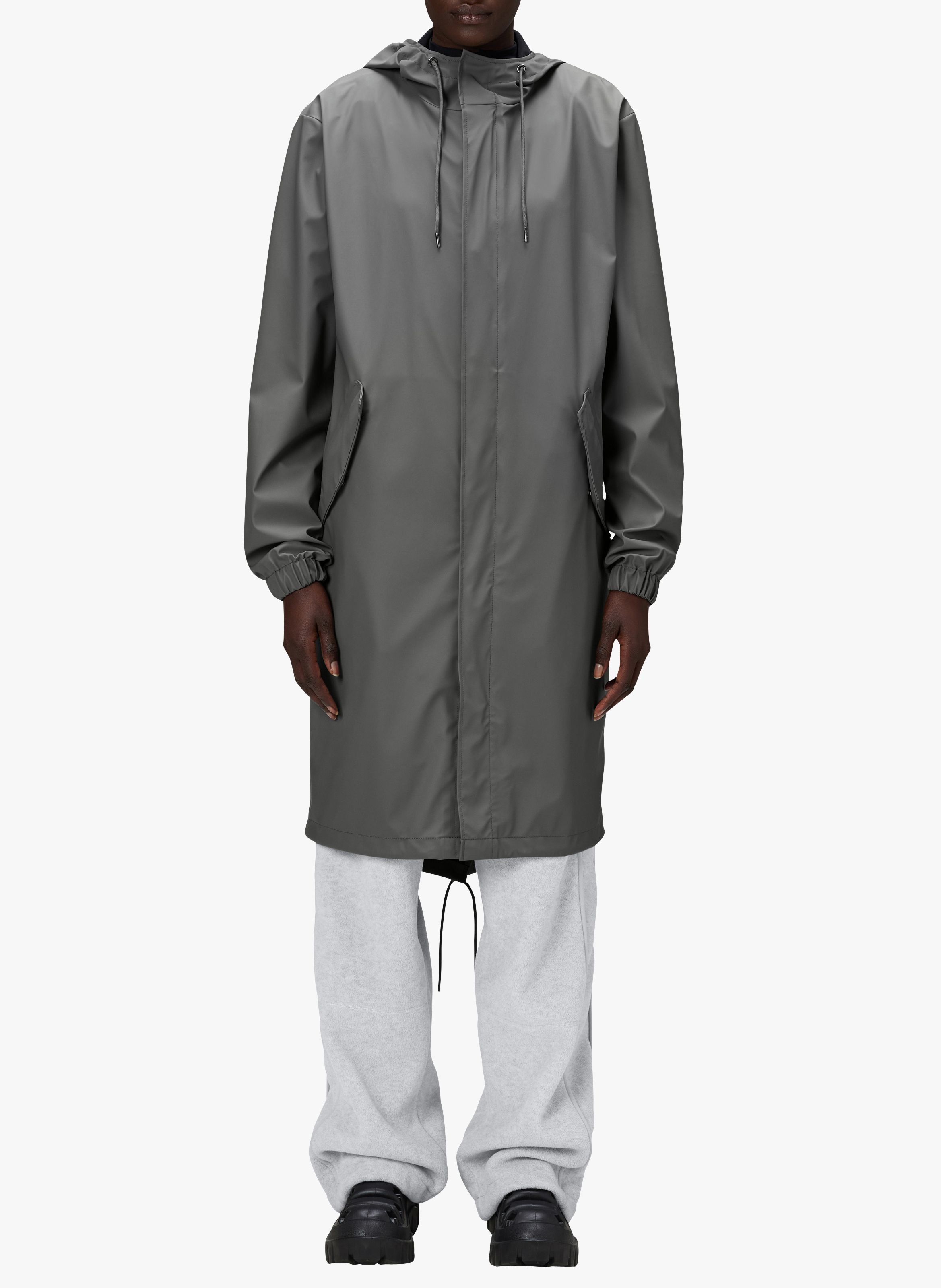 Grey hooded outlet raincoat