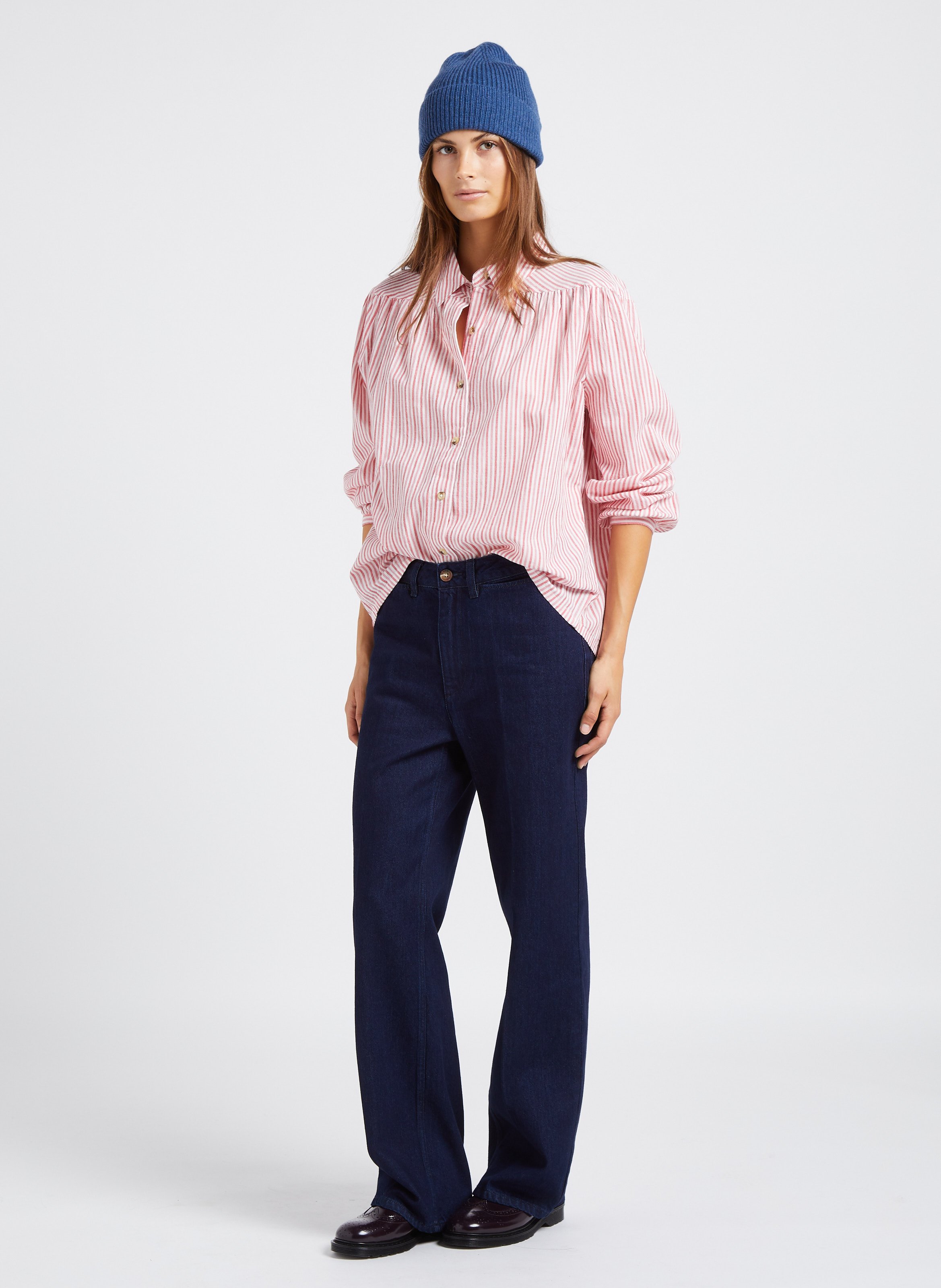 Jean droit taille haute en coton LAB DIP Bleu