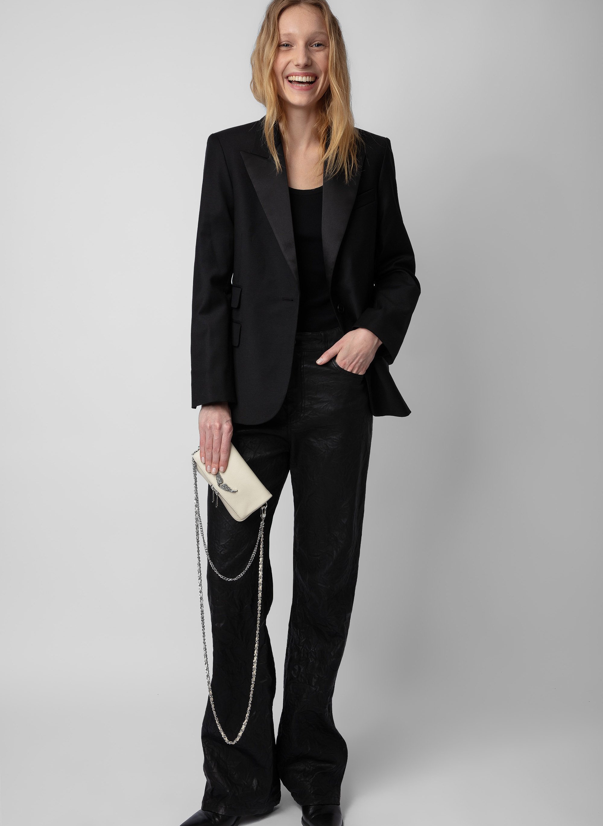 Grained leather clutch bag ZADIG&VOLTAIRE White