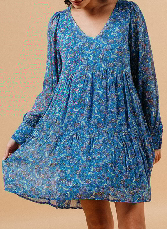 Short printed round-neck dress GRACE ET MILA Blue
