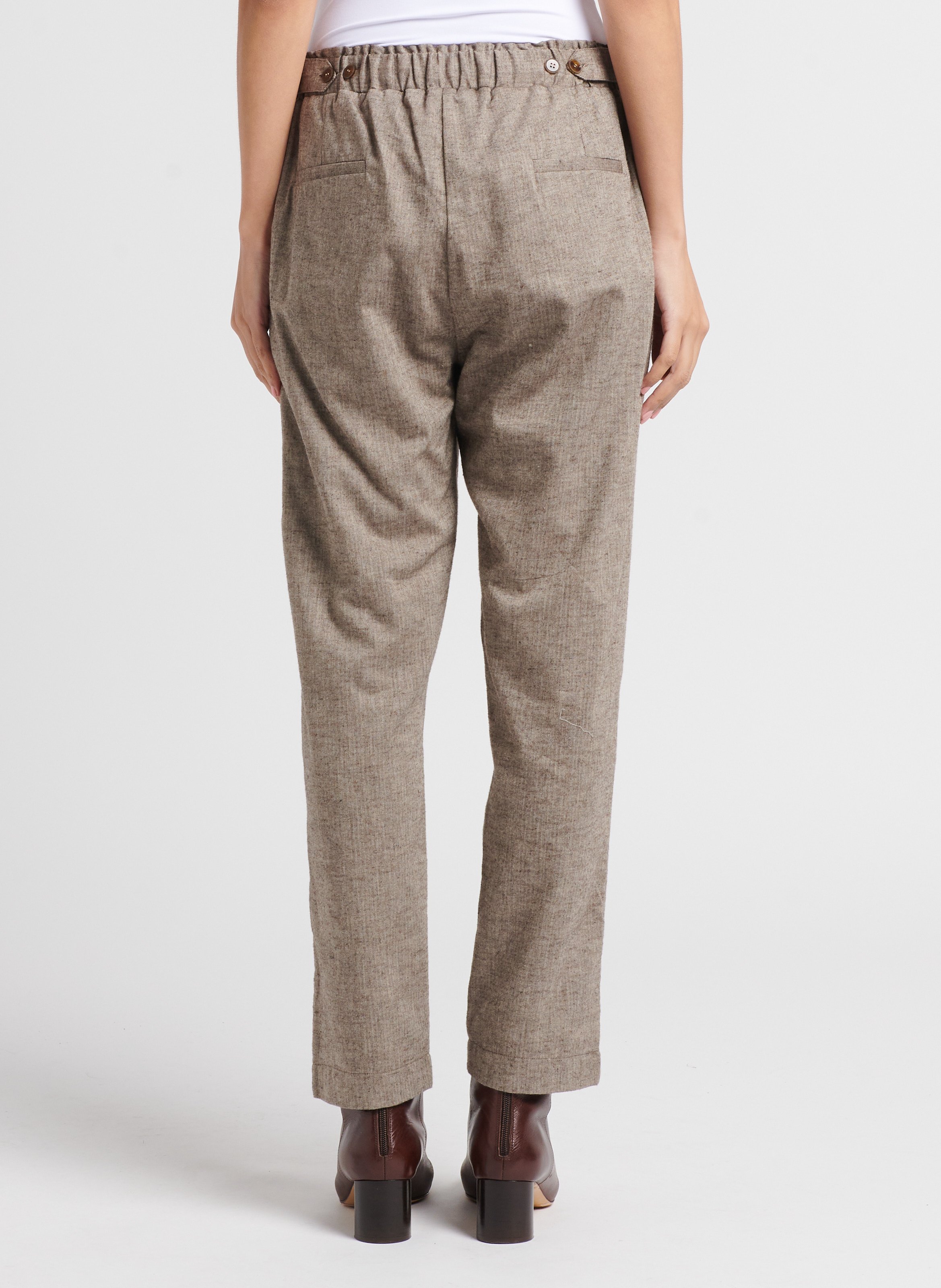 Pleated cotton pants Beige