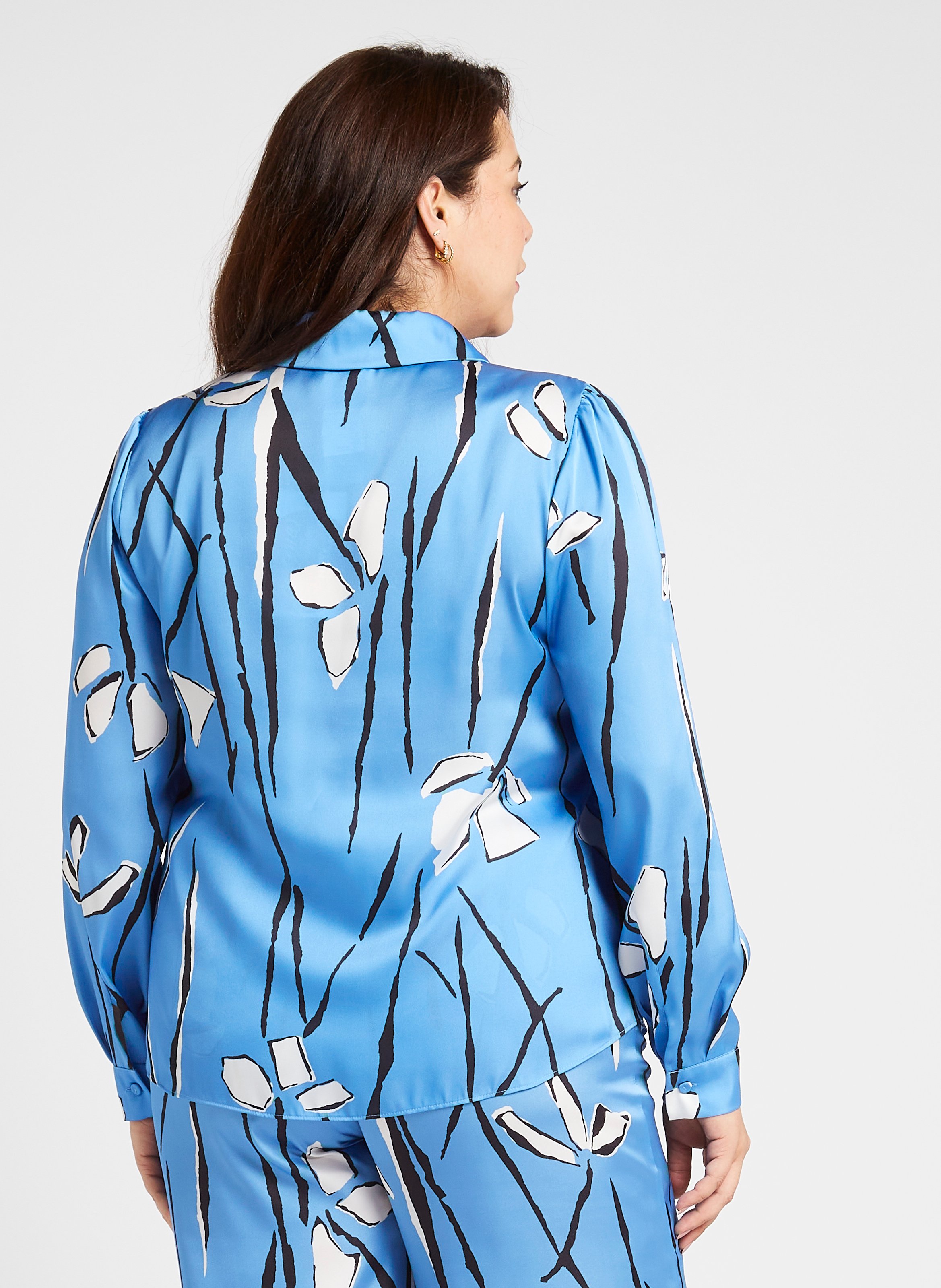 Straight satiny floral print shirt with classic collar PERSONA by Marina Rinaldi Blue