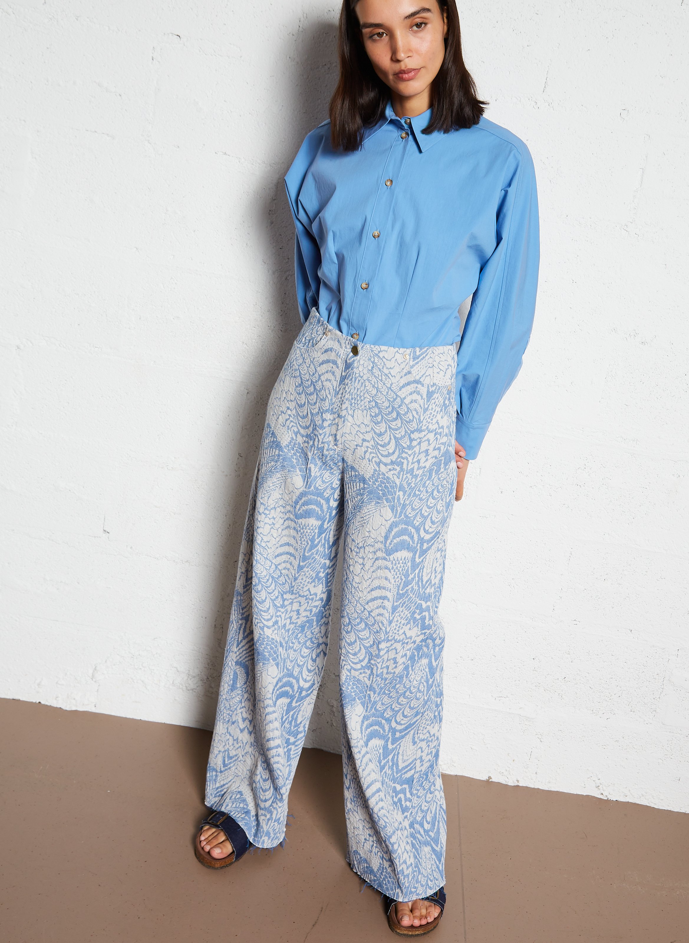 Weiter Jacquard-Jeans aus Baumwollmischung Blau