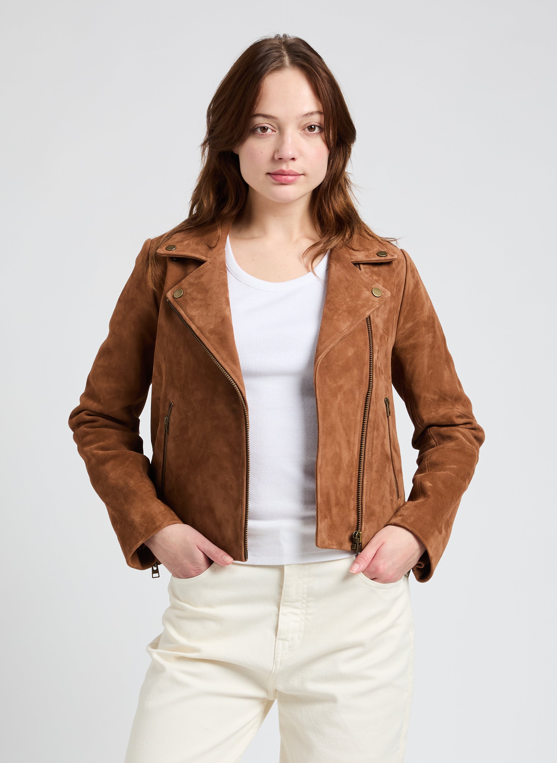 Short suede leather jacket SAISON 1865 Brown