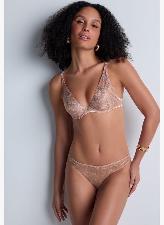 A Fleur De Toi scarf-style plunge bra | Beige by AUBADE A Fleur De Toi scarf-style plunge bra Beige