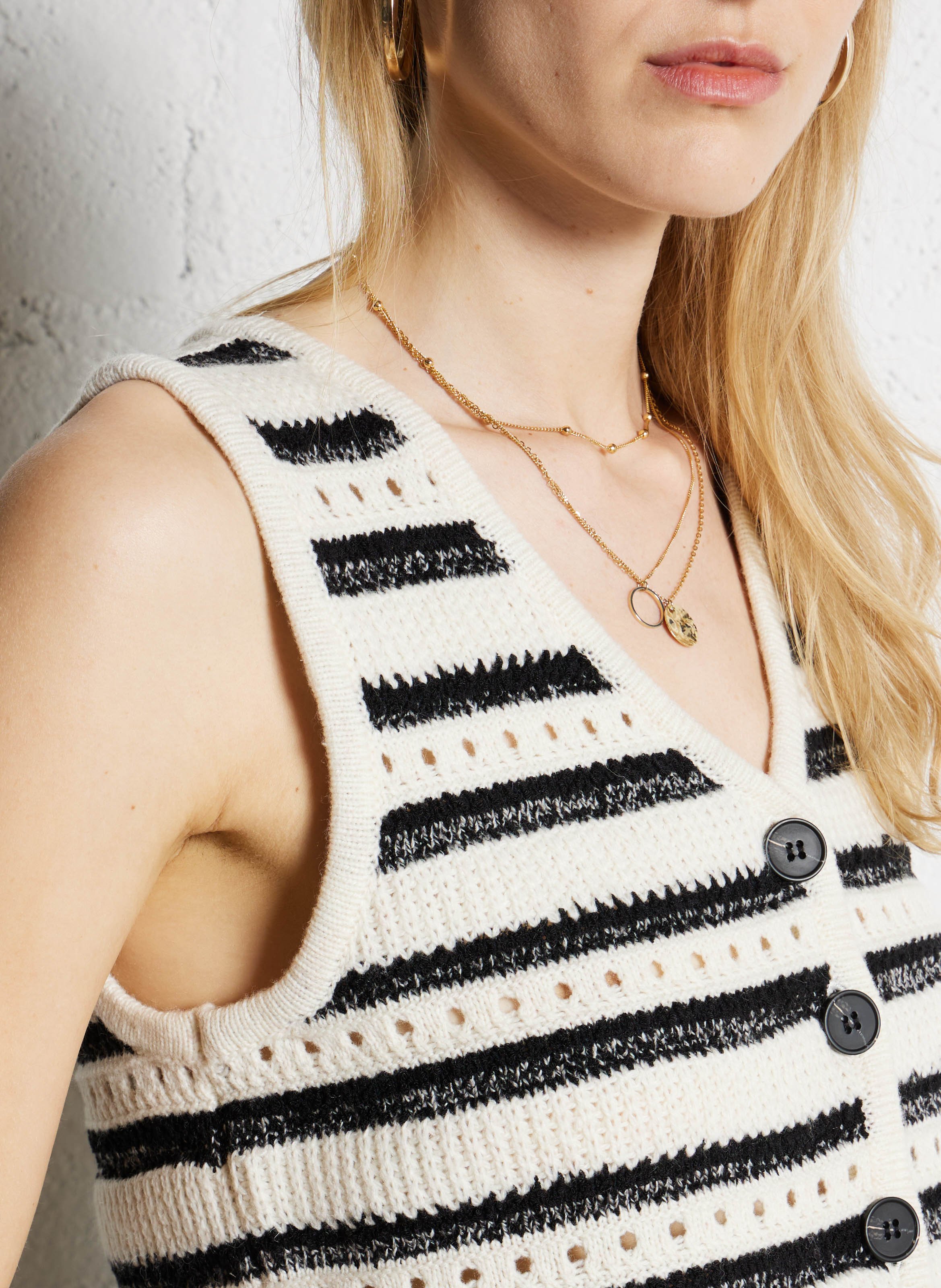 Gilet droit en maille tricotée SUNCOO Blanc