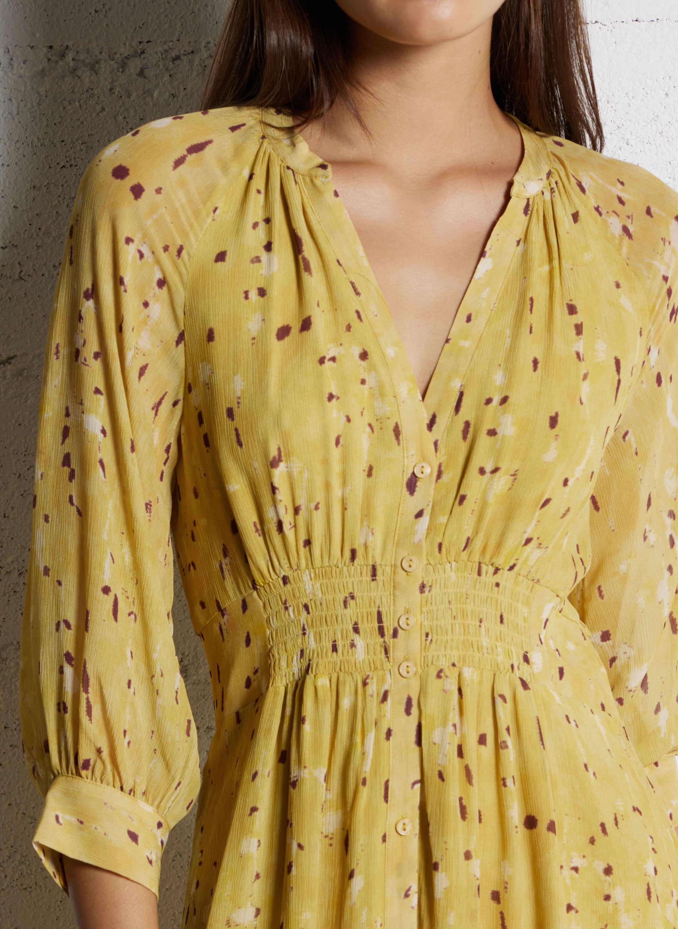 Robe midi col tunisien imprimée BA&SH Jaune