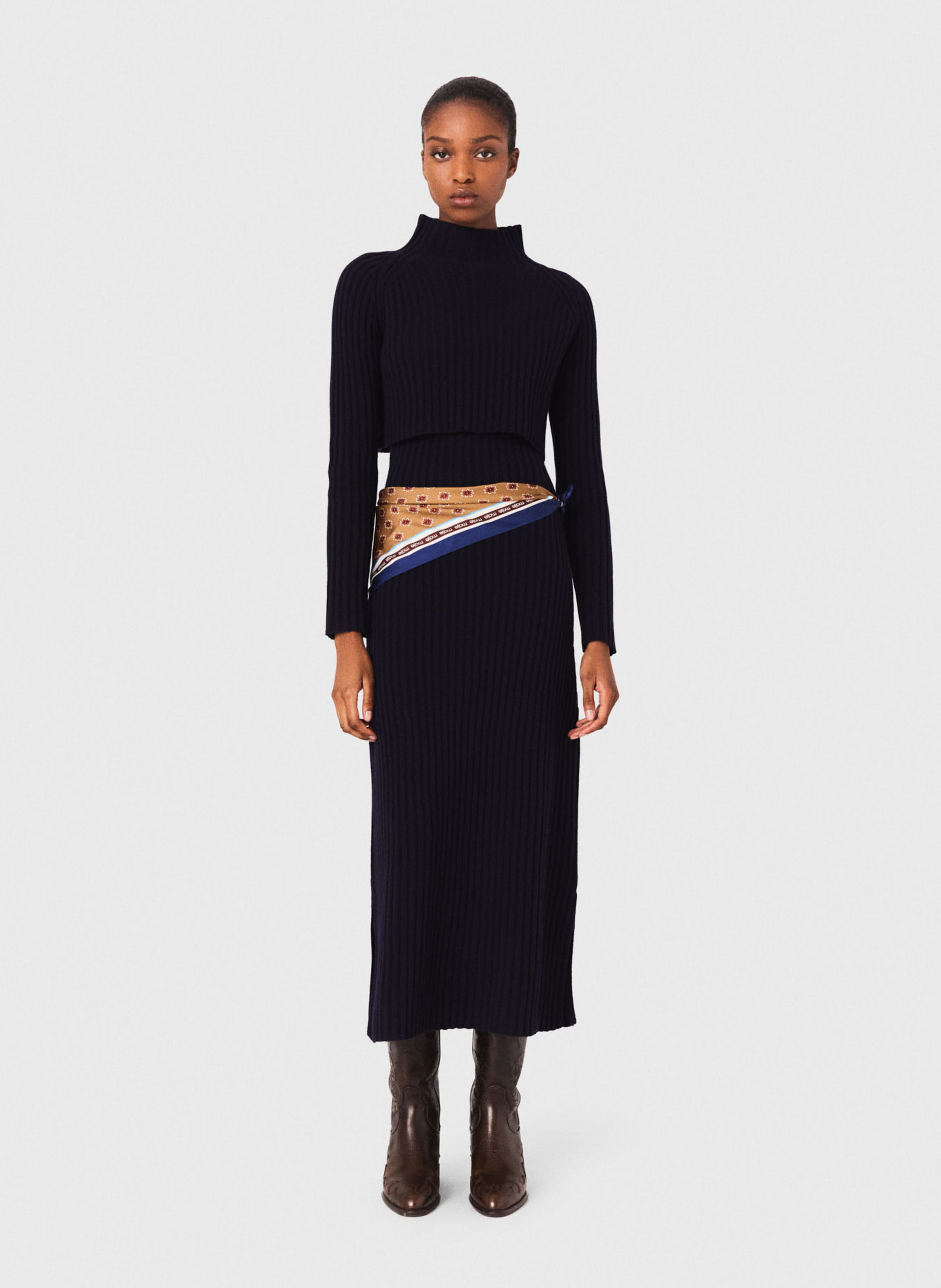 Long wool V-neck dress MAJE Blue