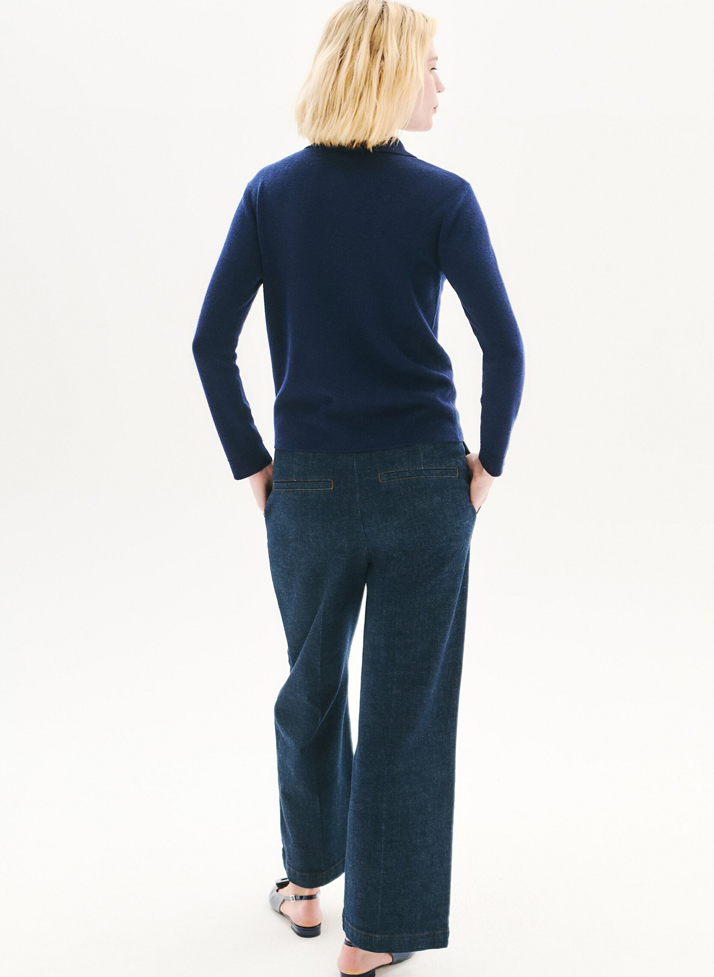 Pull moulant col polo en laine mélangée CAROLL Bleu