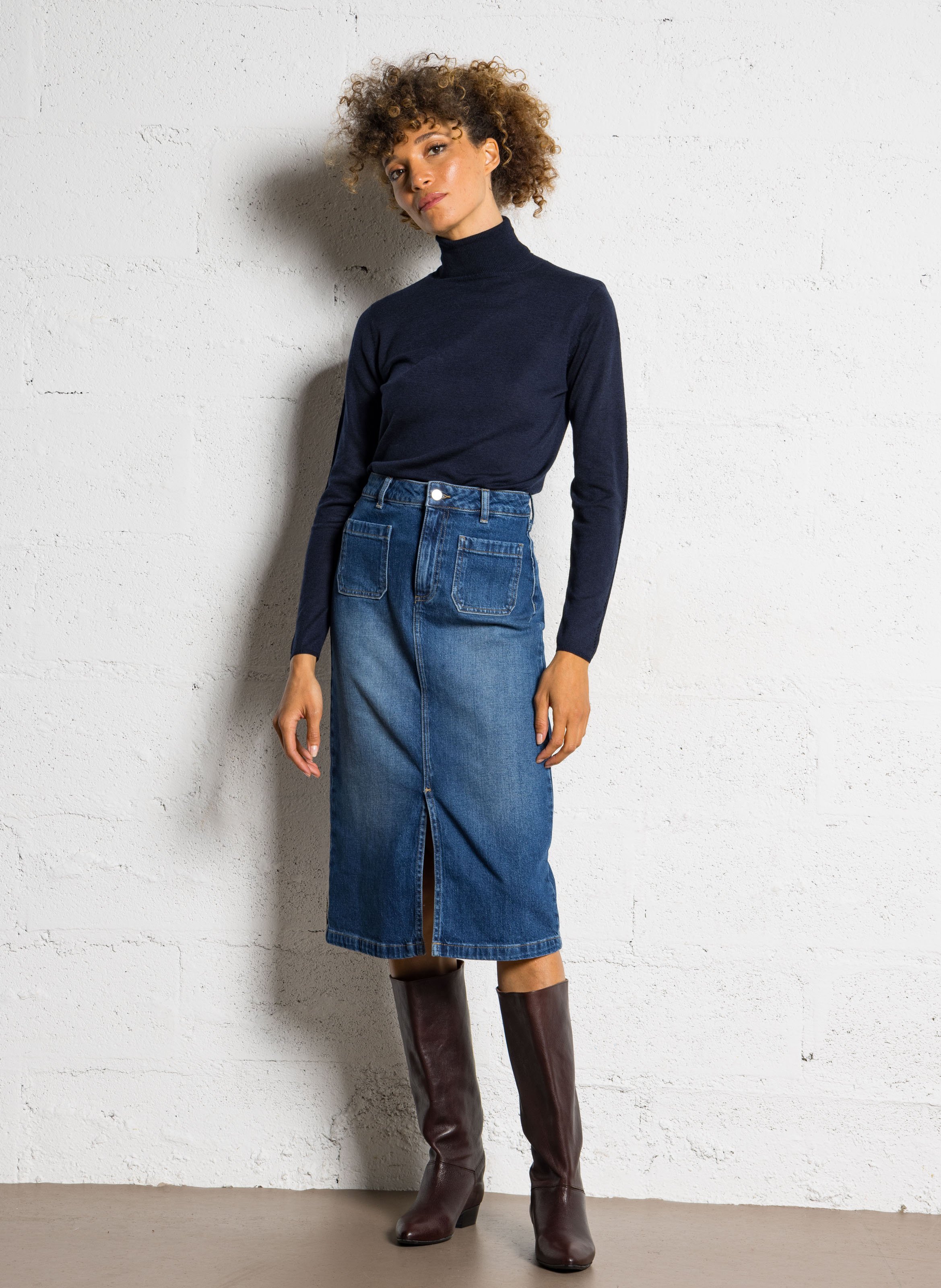 Pull col roulé manches longues uni  LA PETITE ETOILE Bleu