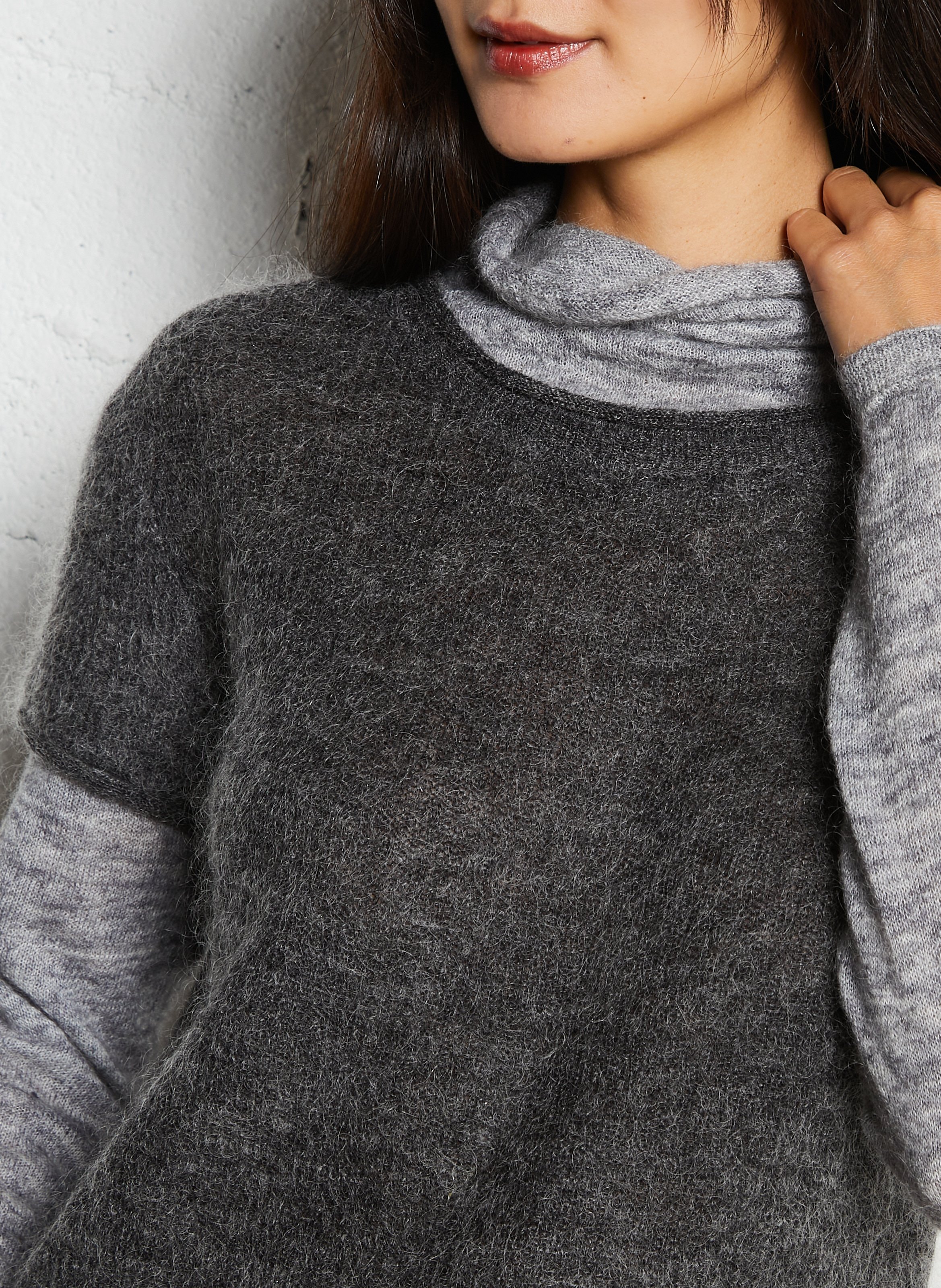 Trui met opstaande kraag en overlappende laag van gemengde wol LEON & HARPER Grijs
