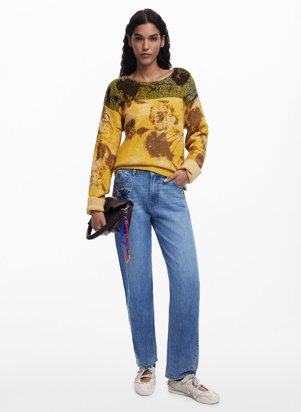 Jean droit uni à broderie DESIGUAL Bleu