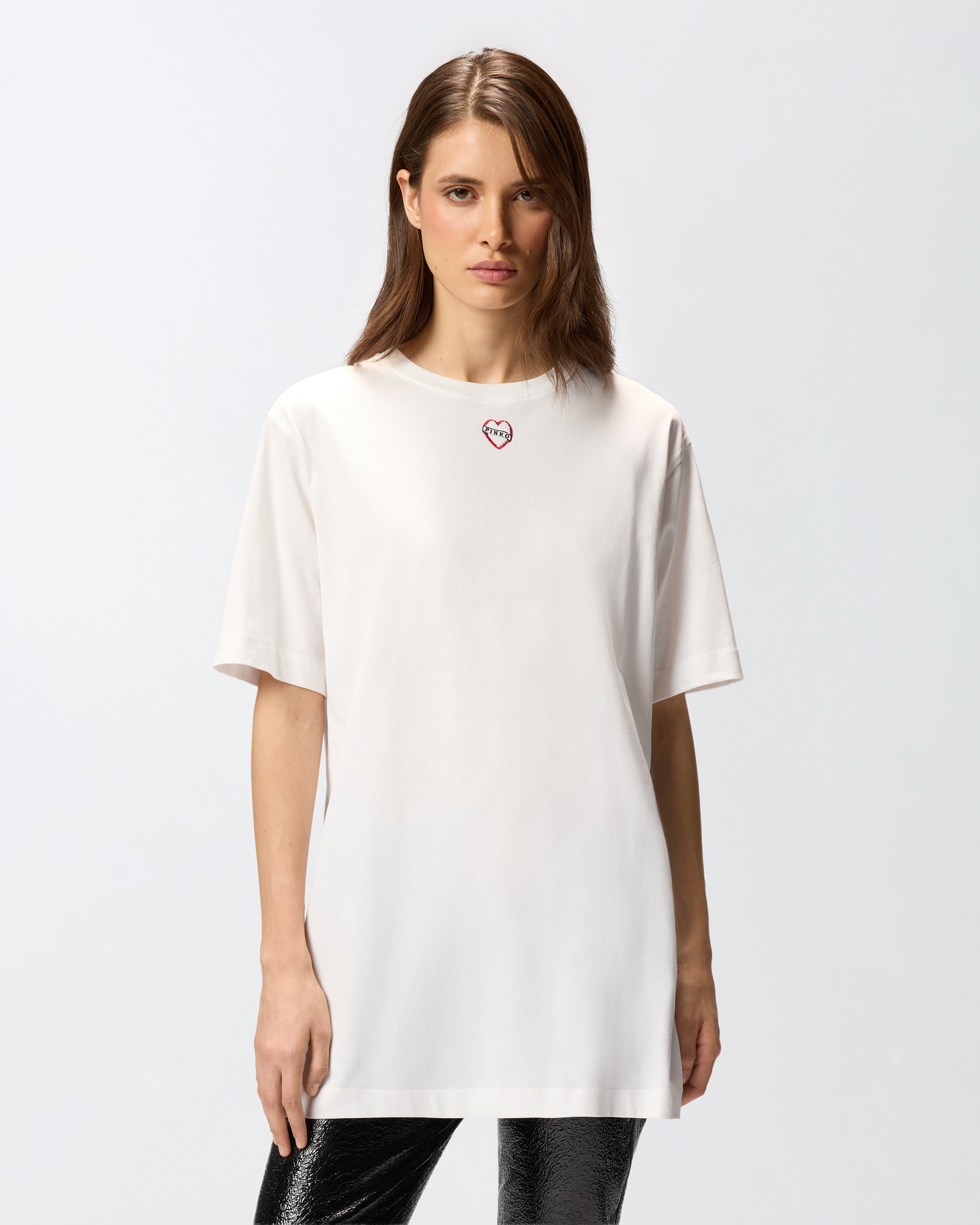 Oversized long t-shirt with print and embroidery PINKO
