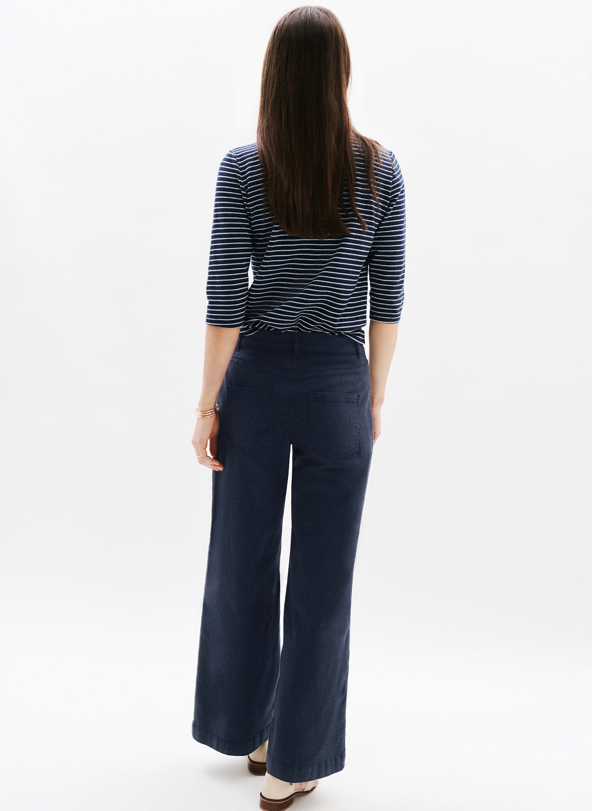 Wide leg solid color pants with pockets CAROLL Blue