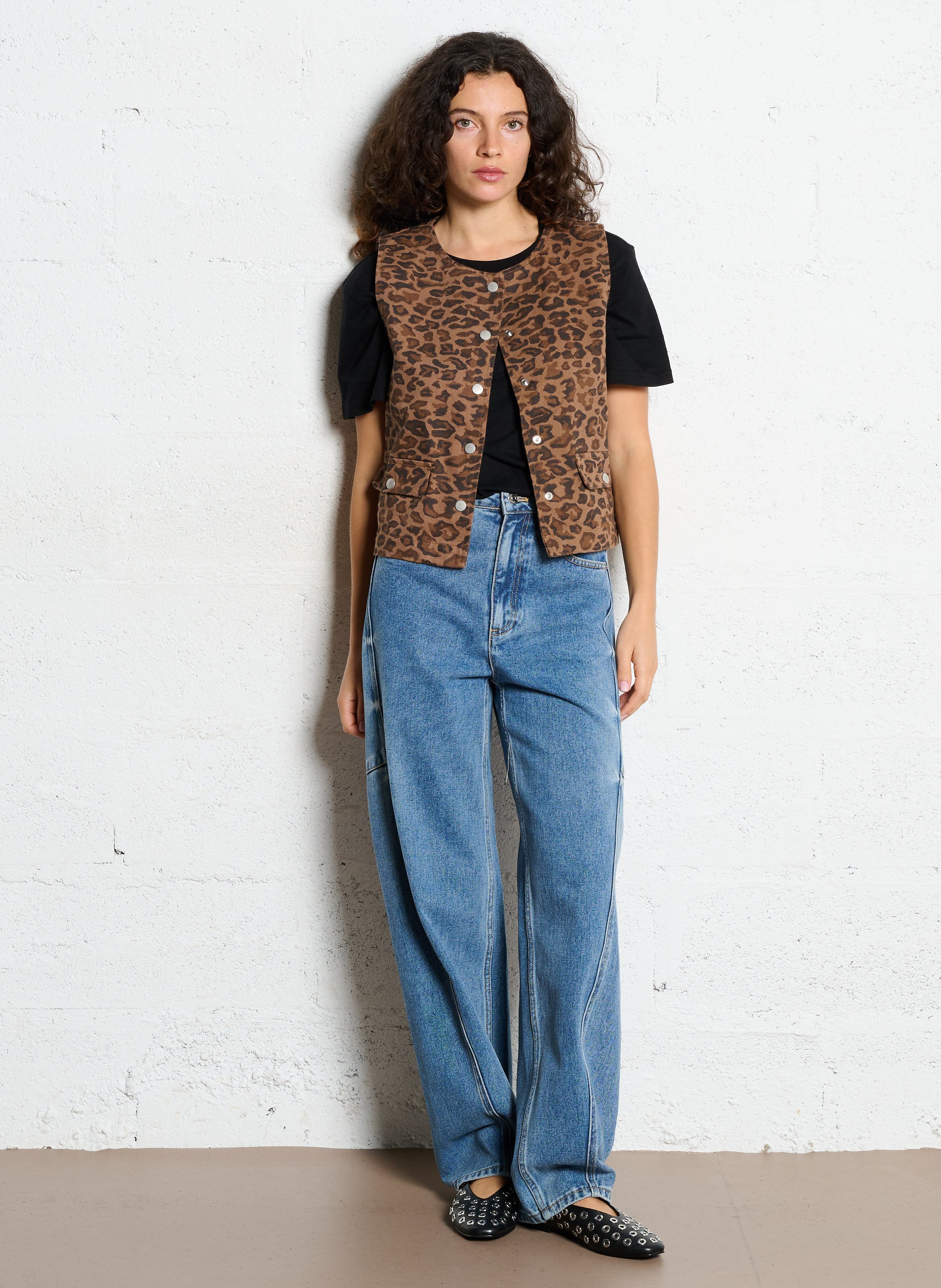 Veste droite col rond en coton THE TINY BIG SISTER Marron