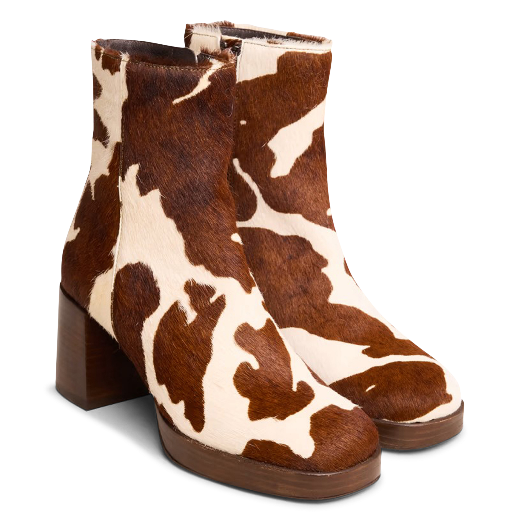 Enkellaarsjes met hak van ponyhuid JONAK Bruin