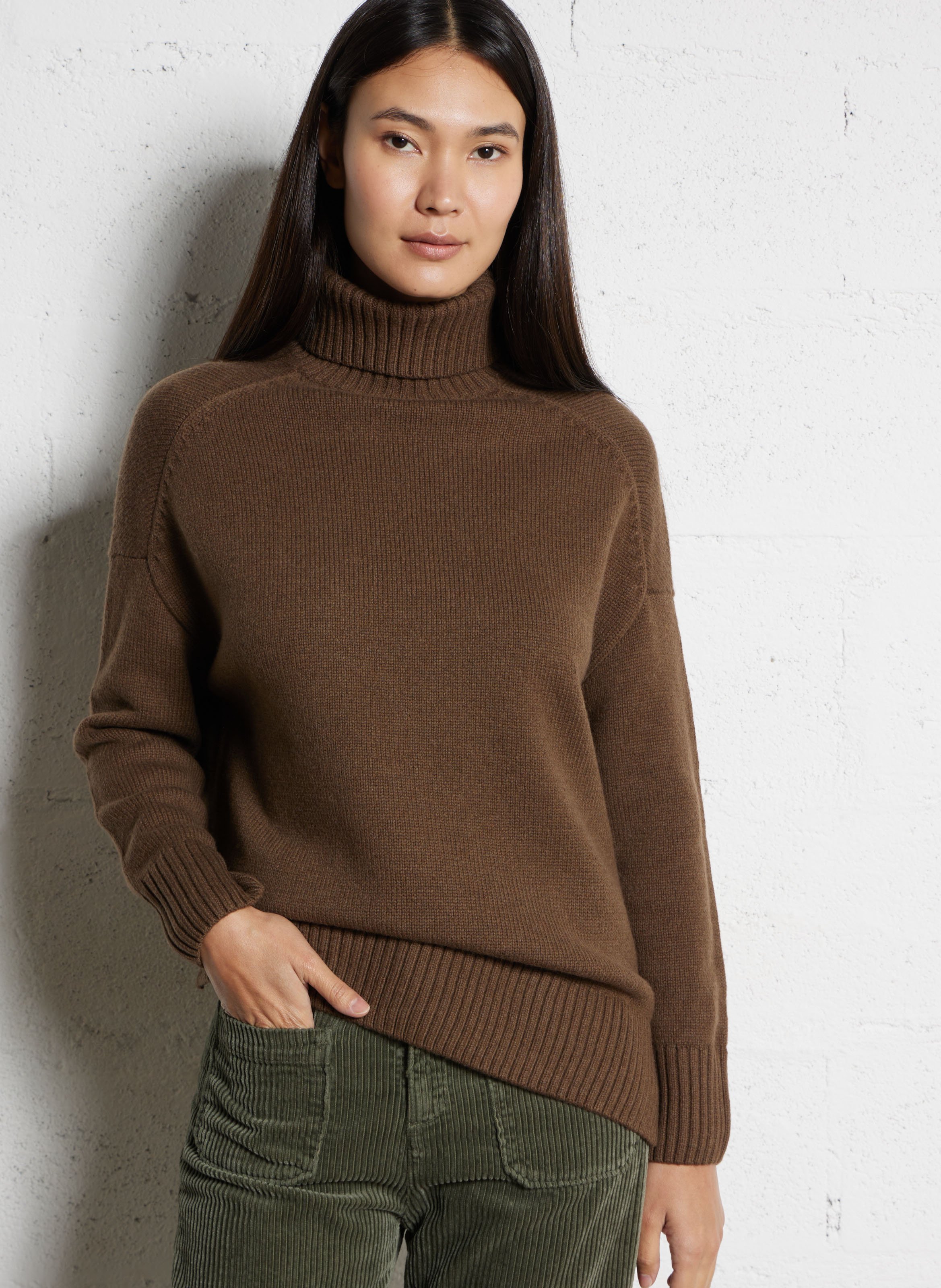 Pull col roulé en laine  SUD EXPRESS Marron