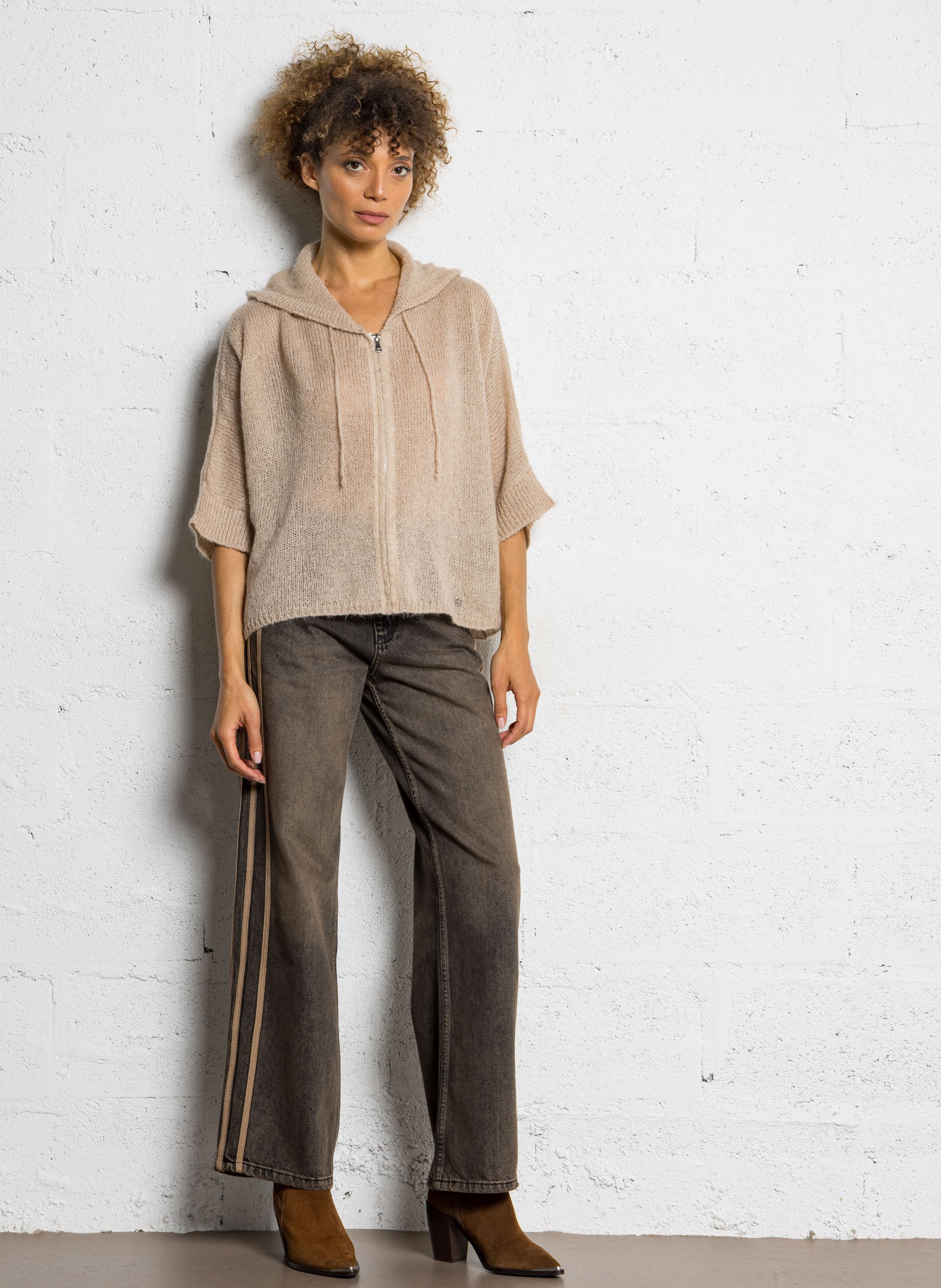 Weites Kapuzencape Beige