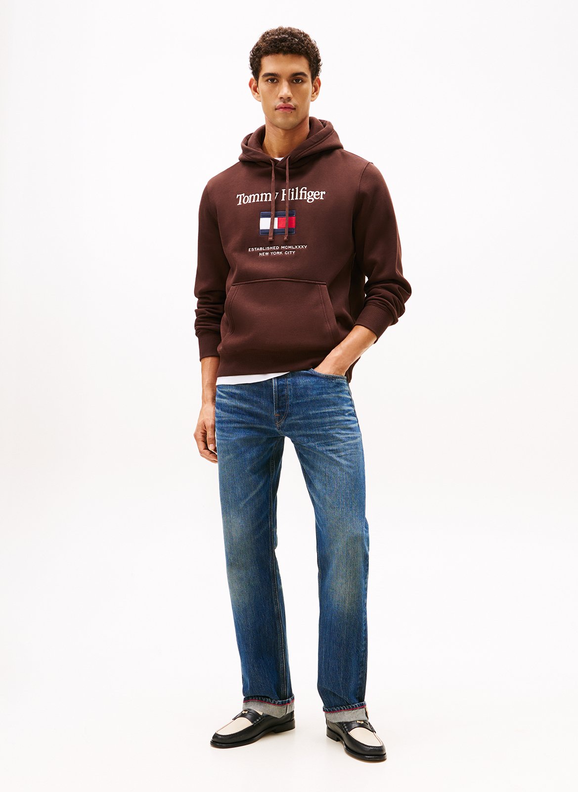 Sweat à capuche droit en coton mélangé TOMMY HILFIGER Marron