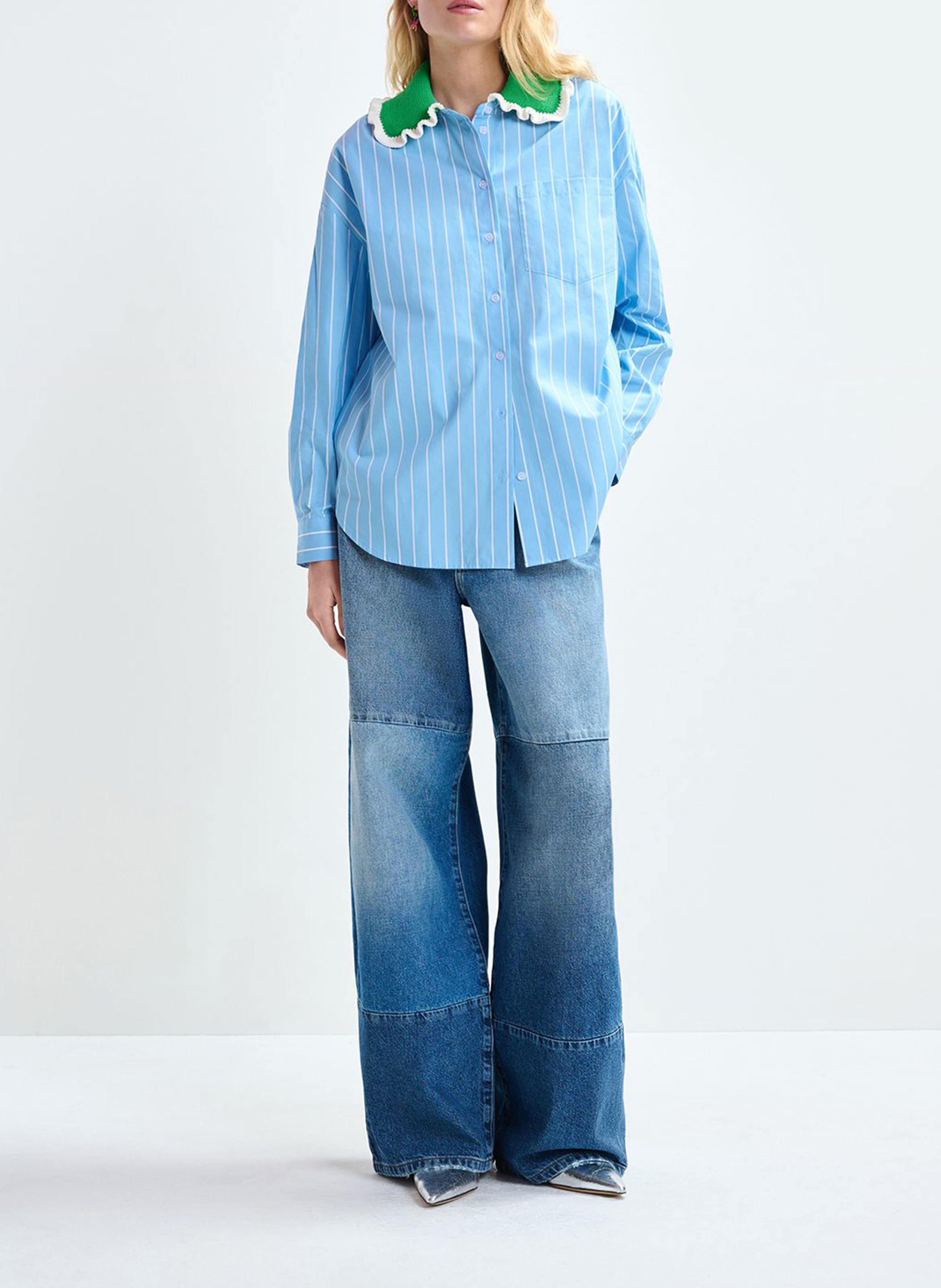 Chemise oversize col classique en coton rayé ESSENTIEL ANTWERP Bleu