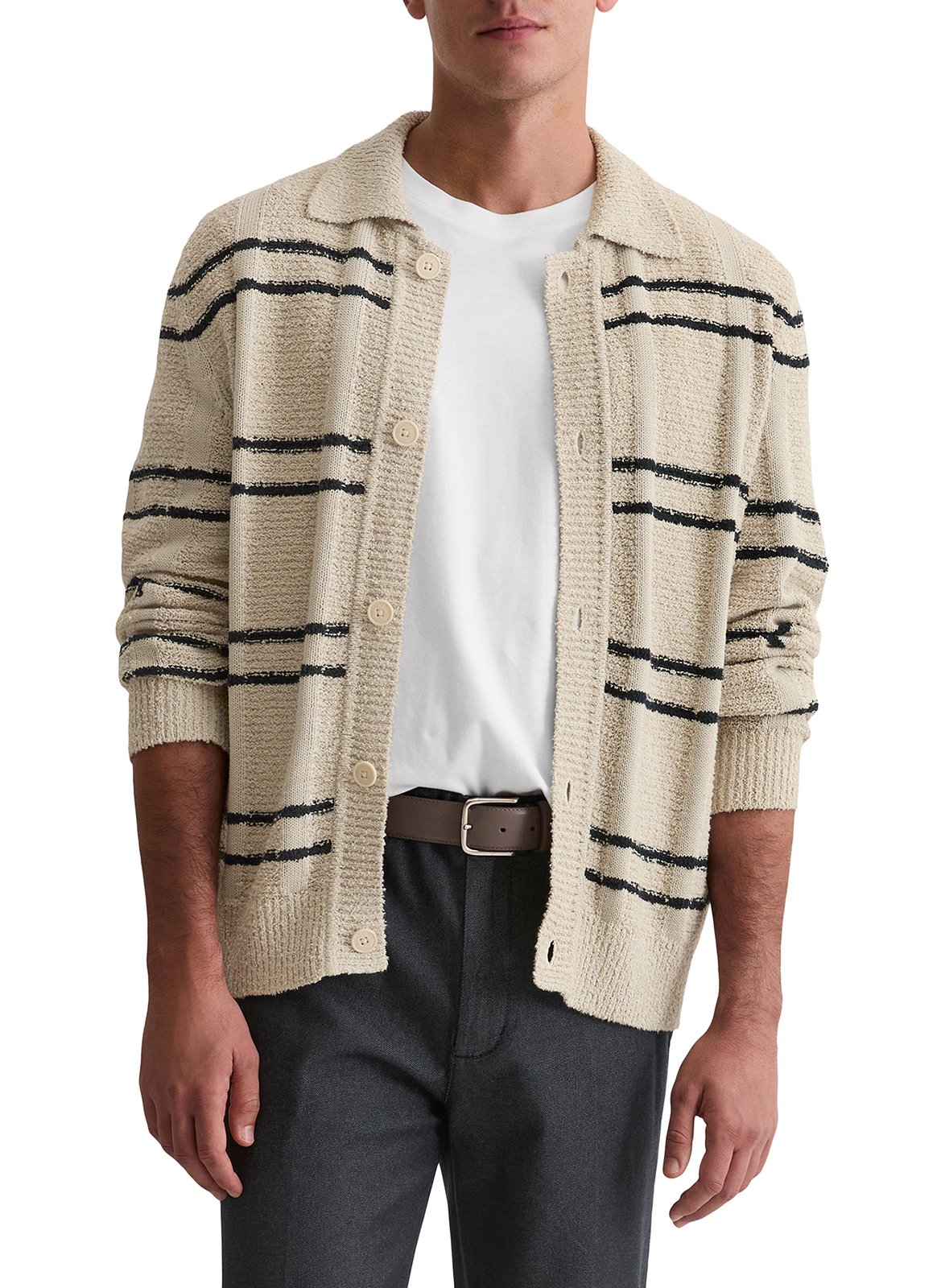 Cotton-blend cardigan with classic collar MARC O'POLO Beige