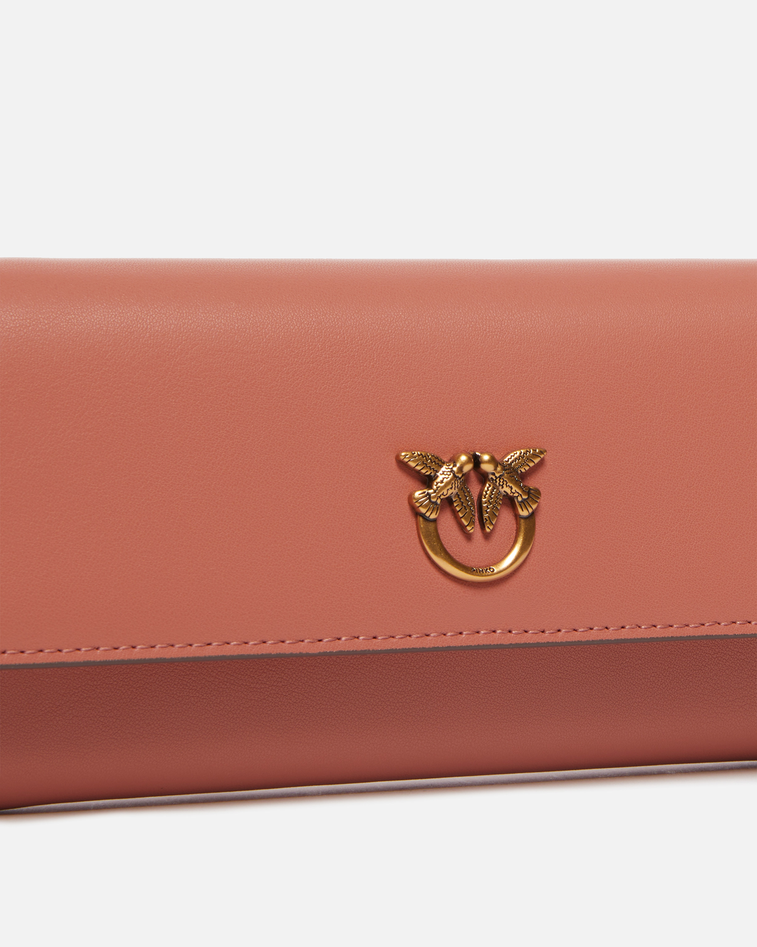 Leather wallet with shoulder strap and love birds logo PINKO Brown