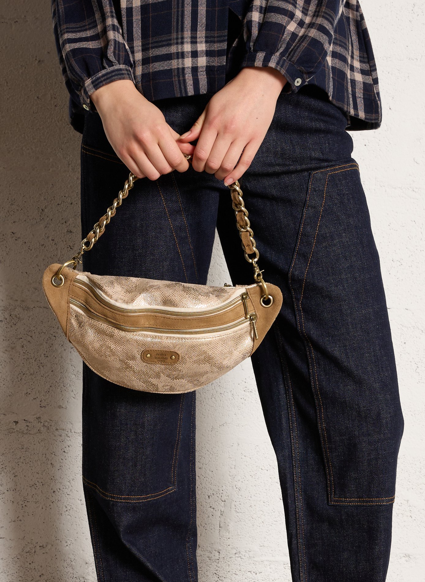 Metallic leather waist bag MILA LOUISE Beige