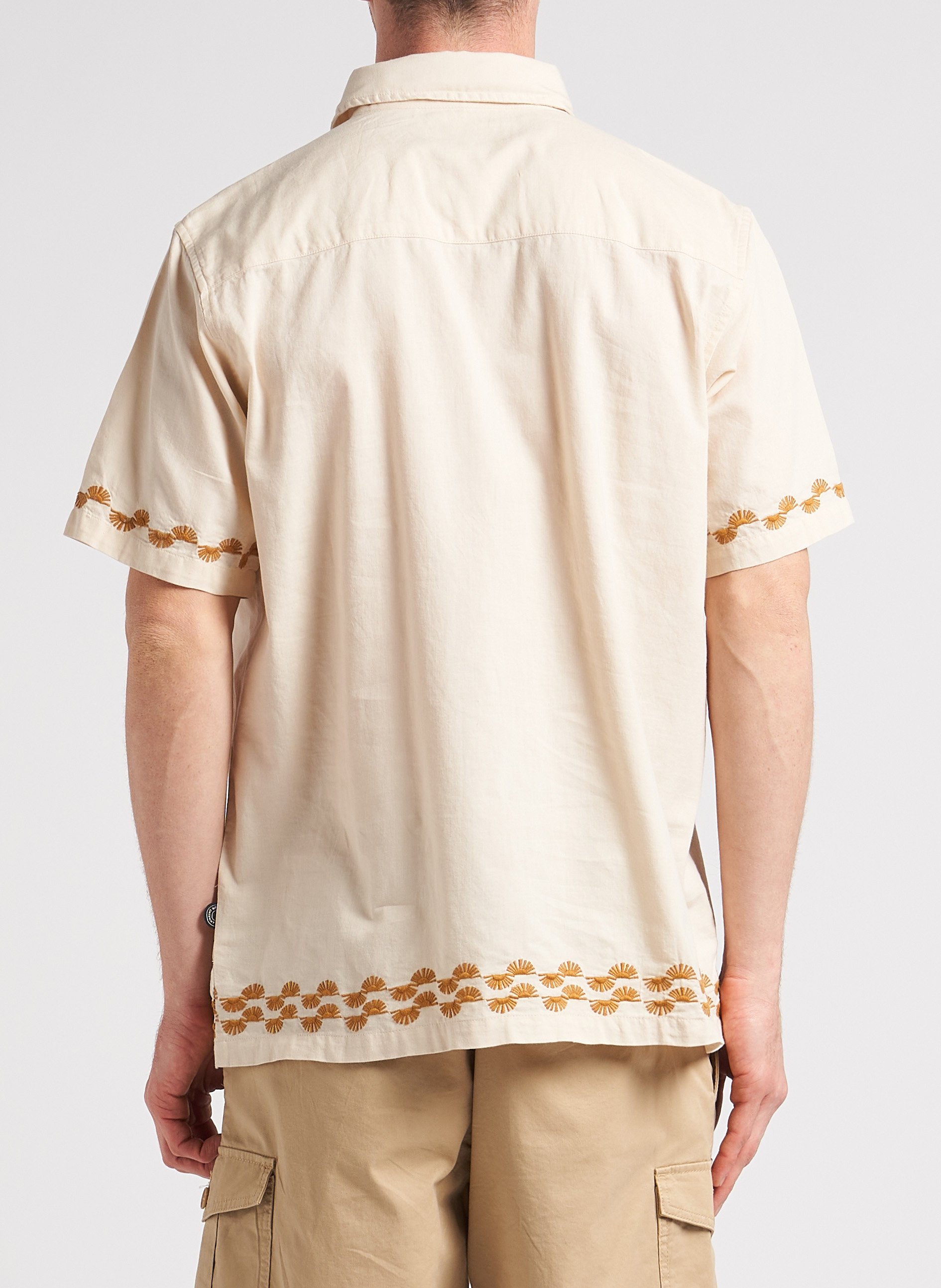 Camicia collo classico ricamata in cotone THINKING MU Beige