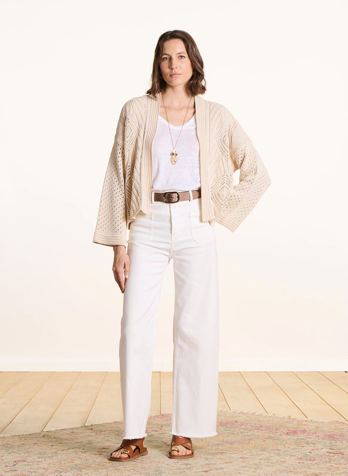 Gehaakt open vest LA FEE MARABOUTEE Wit