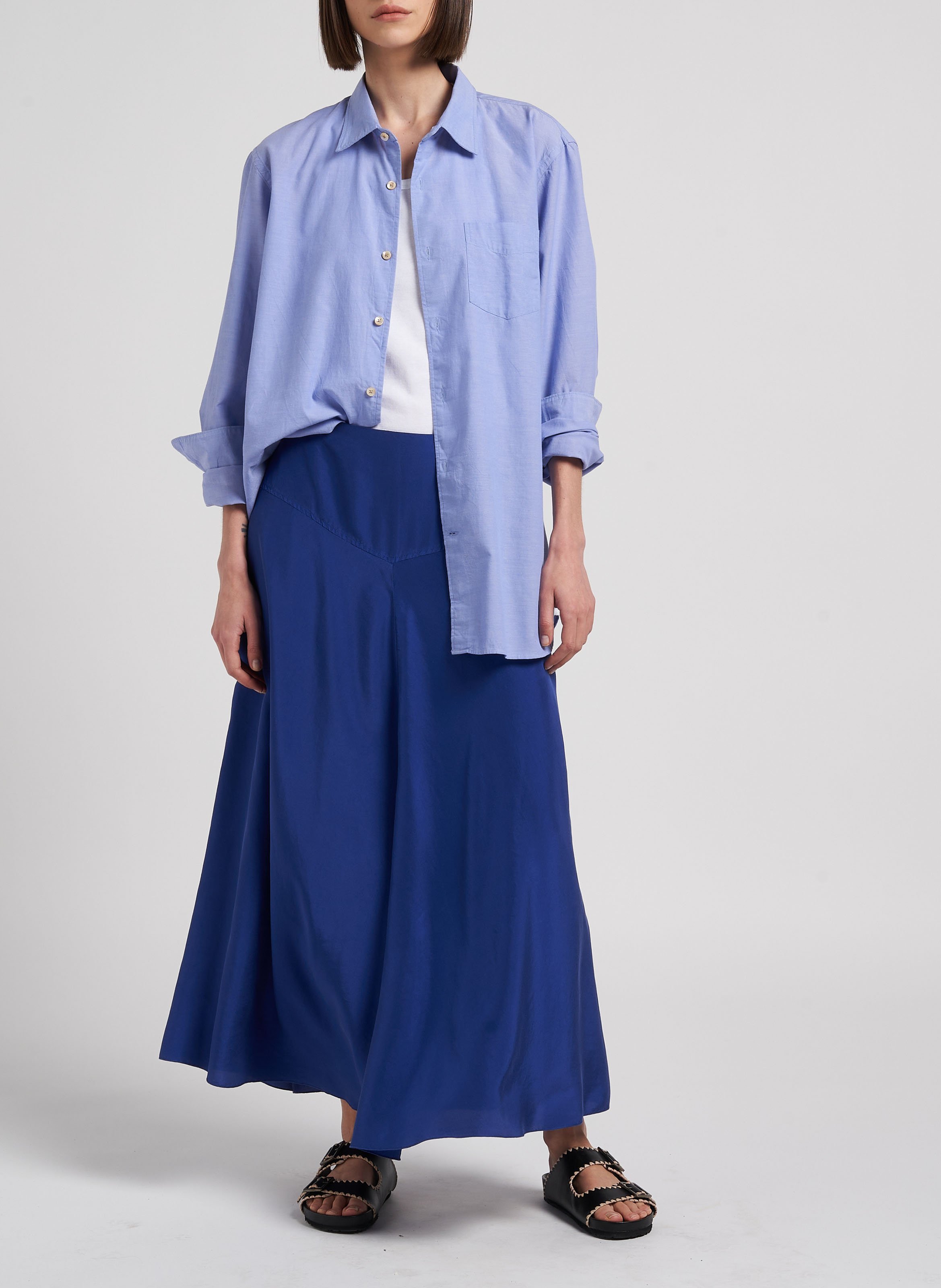 Long silk skirt POMANDERE Blue
