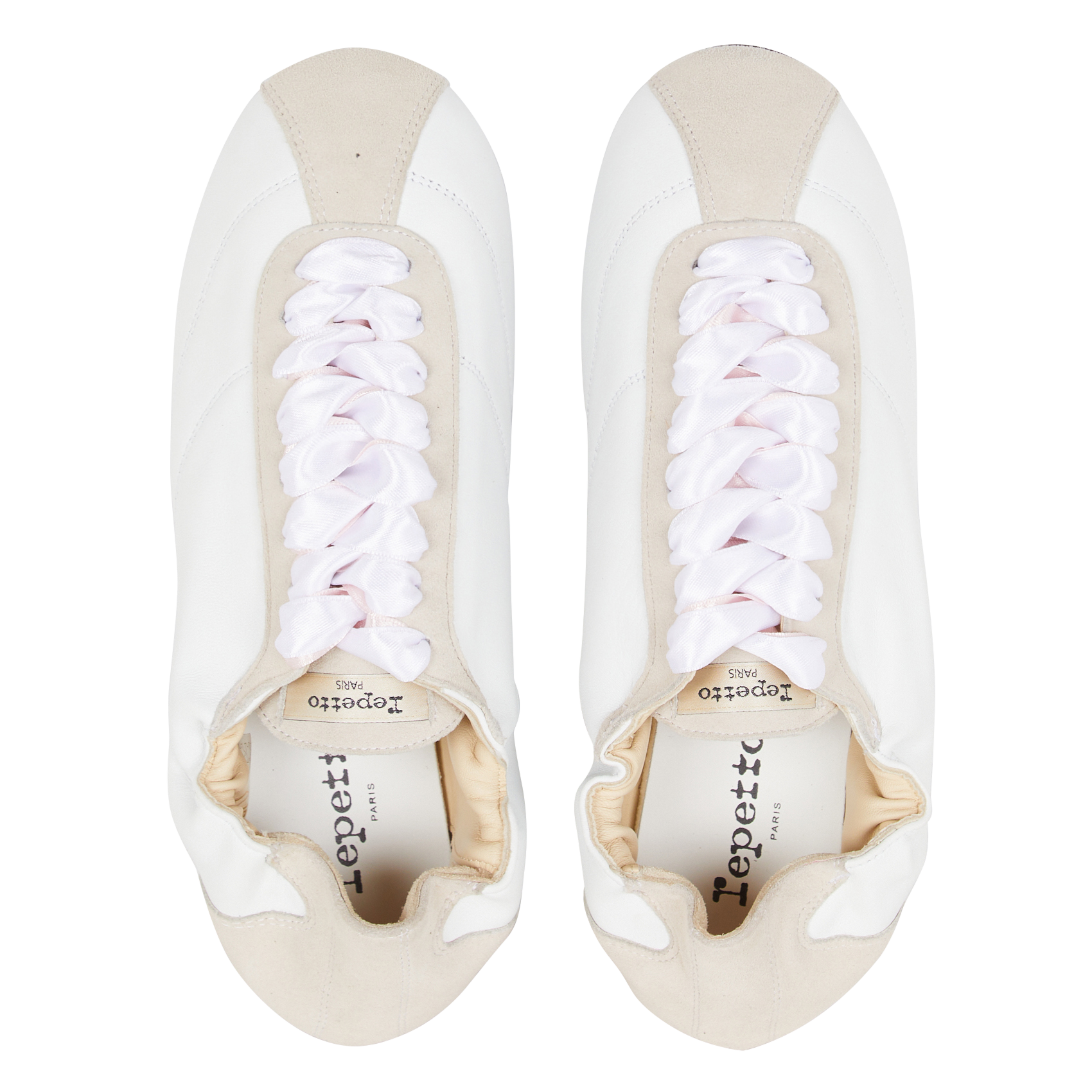 Ruched satin lace-up ballerina flats REPETTO White
