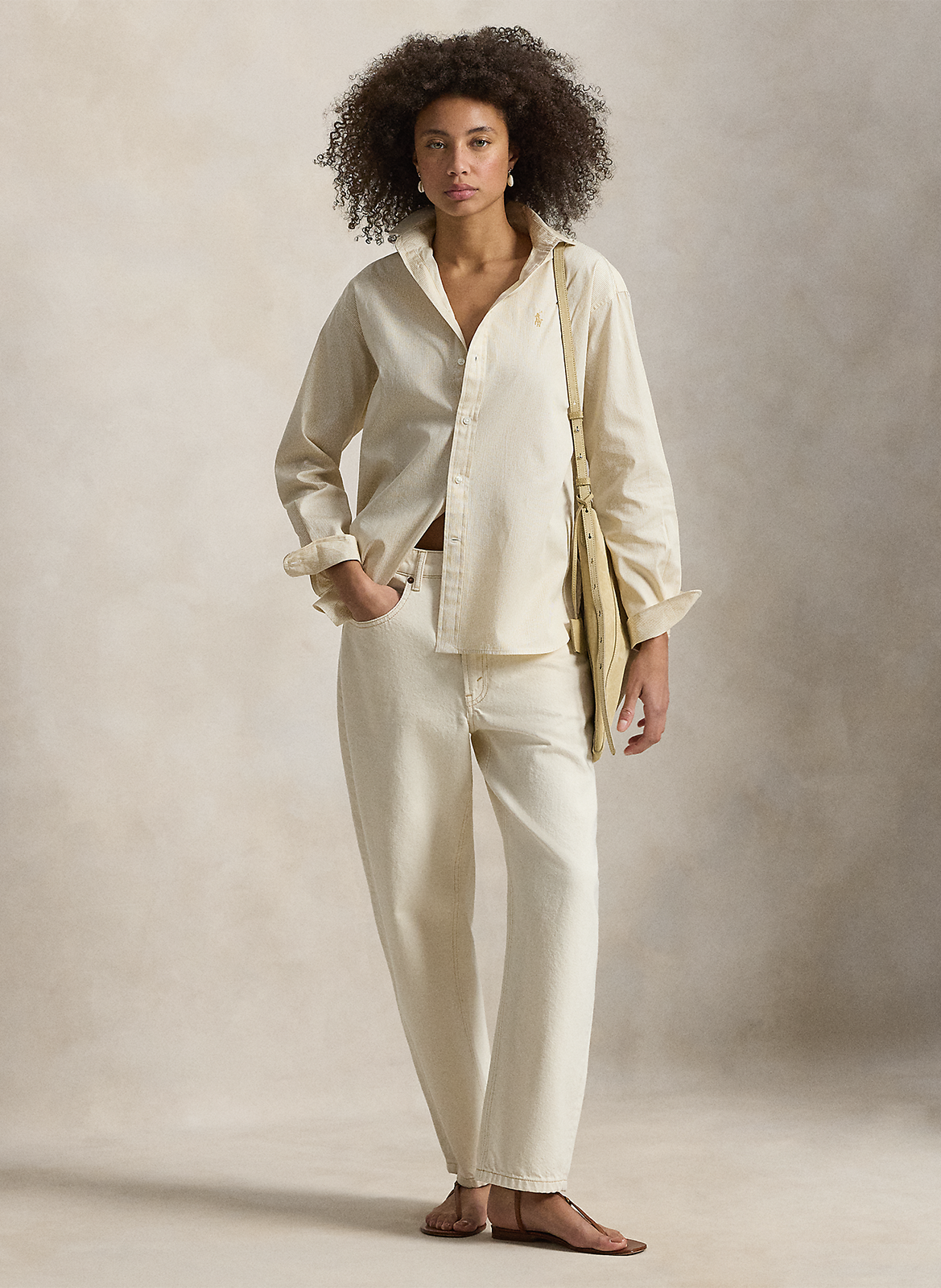 Overhemd met wijde pasvorm en klassieke kraag in gestreept katoenmix POLO RALPH LAUREN Beige