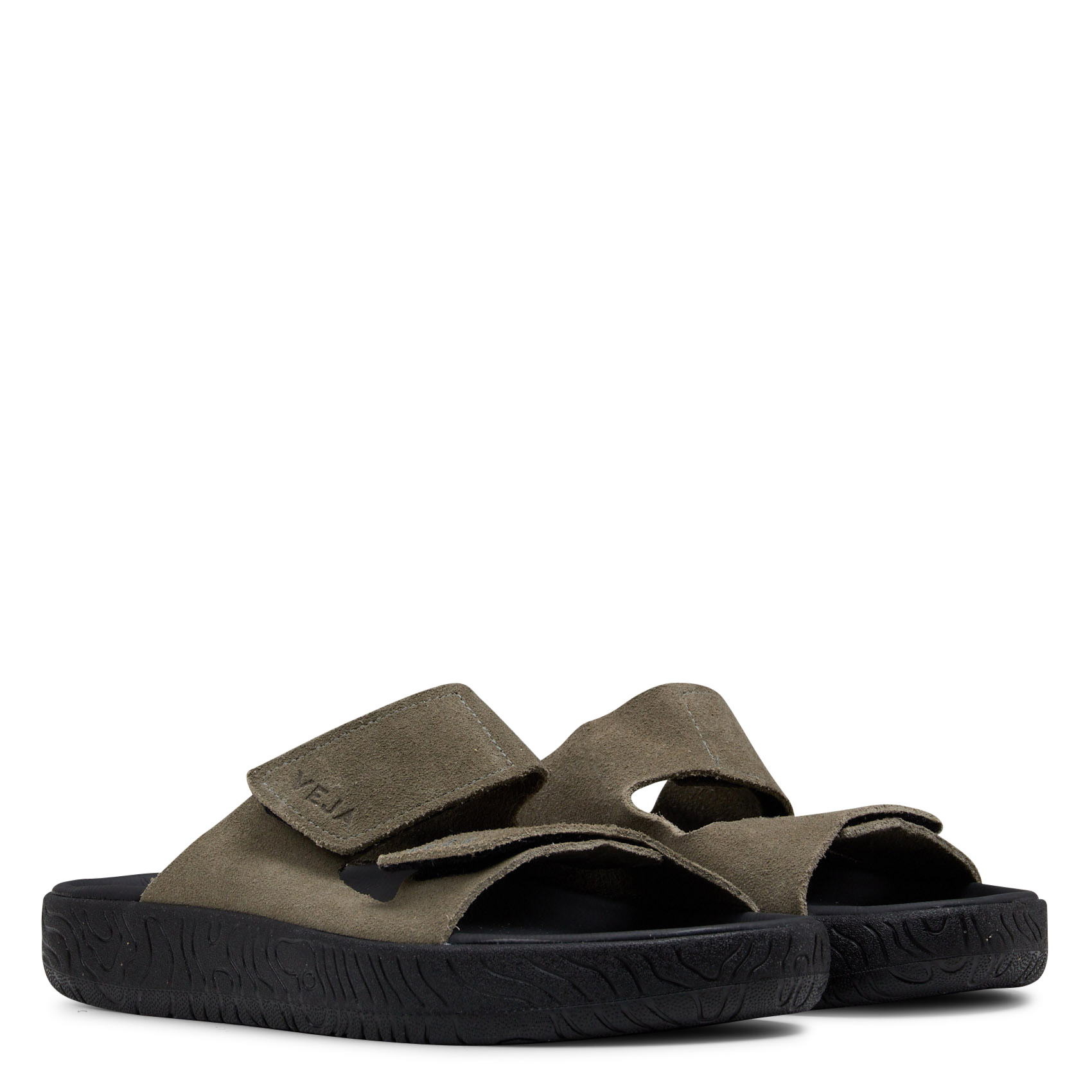 Sandales plates à brides scratch en cuir VEJA Kaki