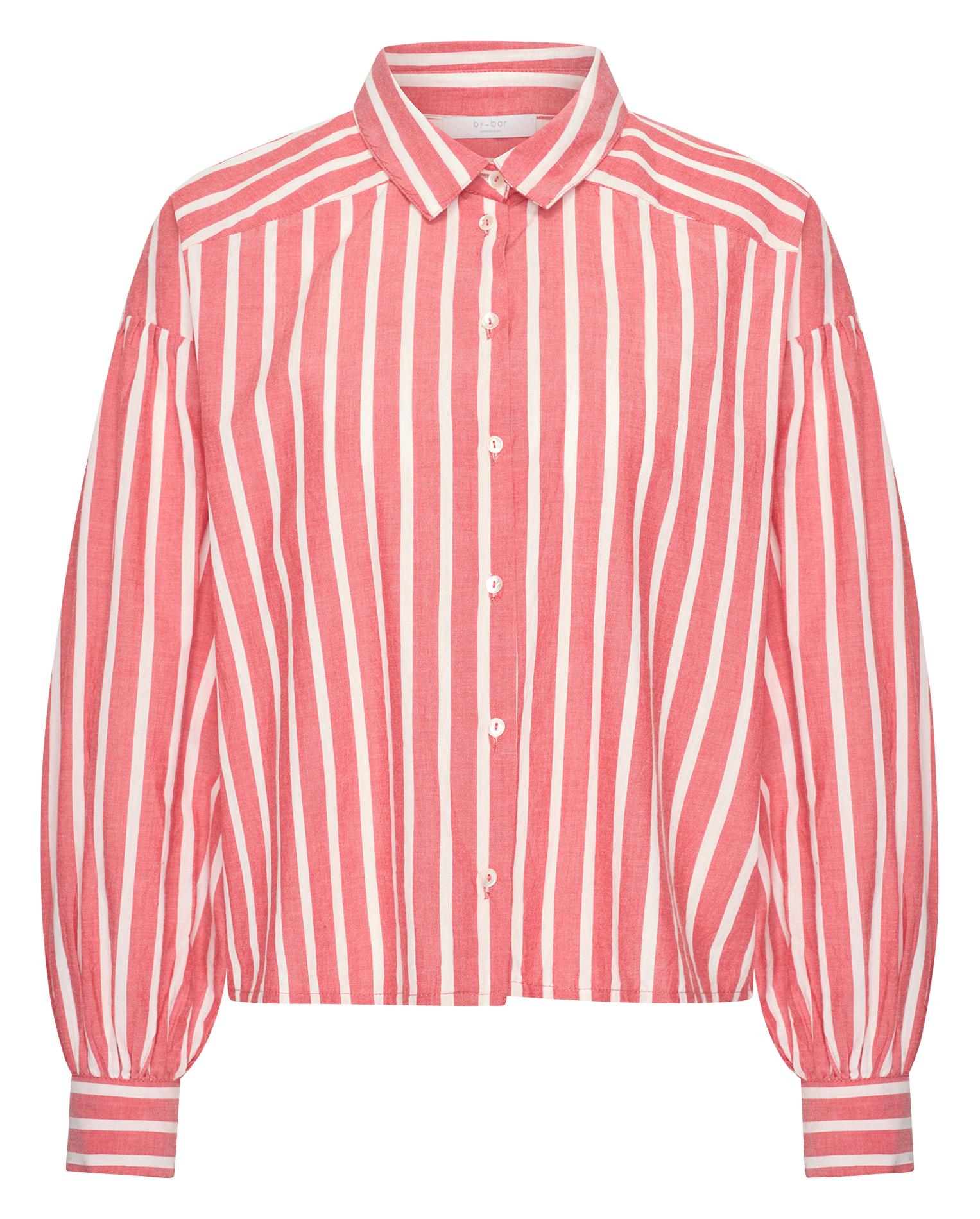 Chemise oversize col classique en coton bio rayé BY BAR Rouge