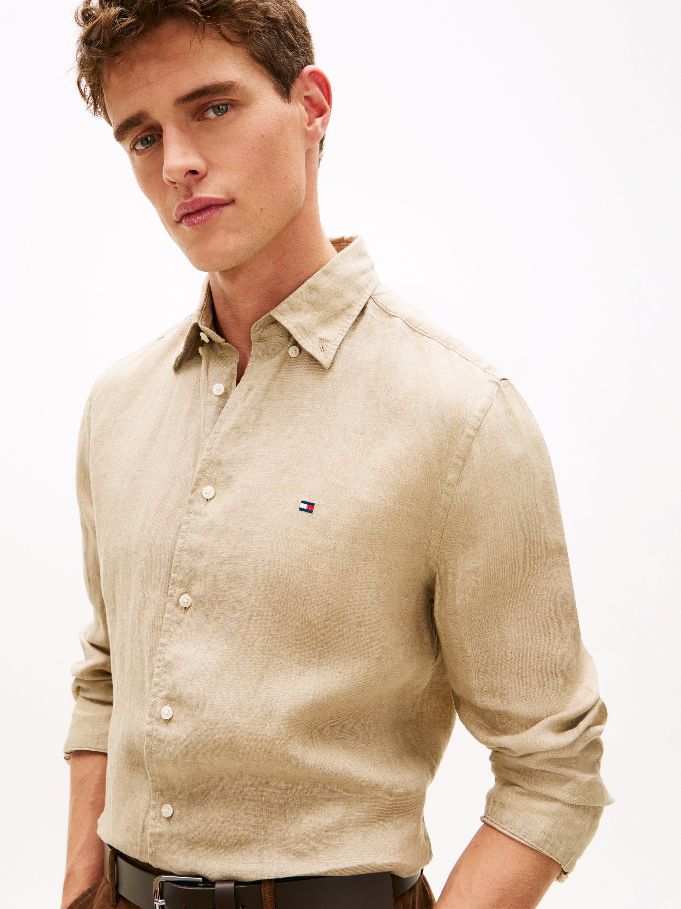 Gerade geschnittenes Leinenhemd TOMMY HILFIGER Khaki