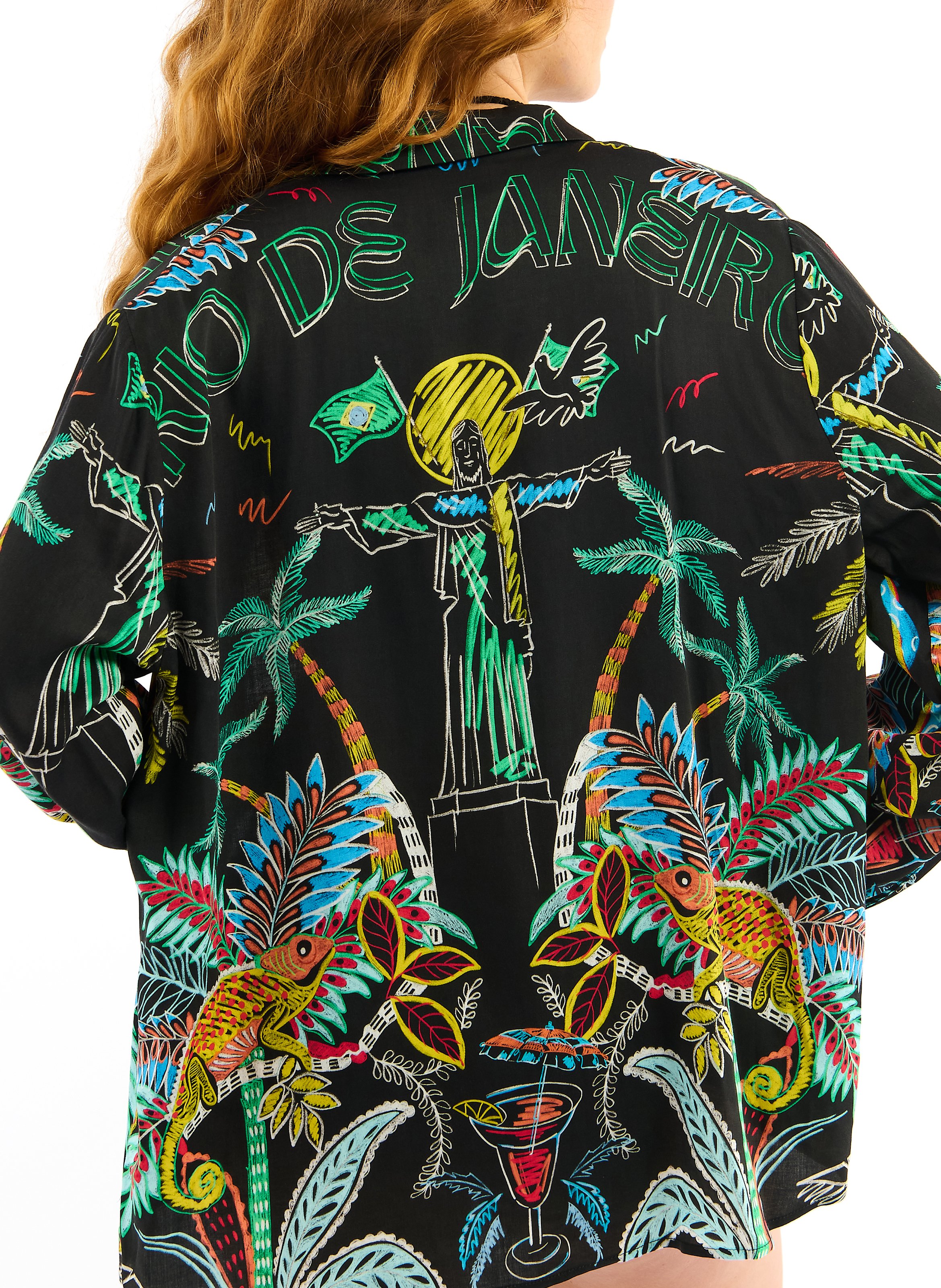 Bedruckte Oversize-Bluse mit 3/4-Ärmeln  WILD Schwarz