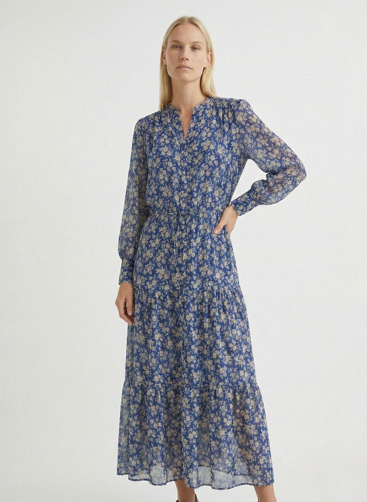 Robe longue col V imprimée GERARD DAREL Bleu