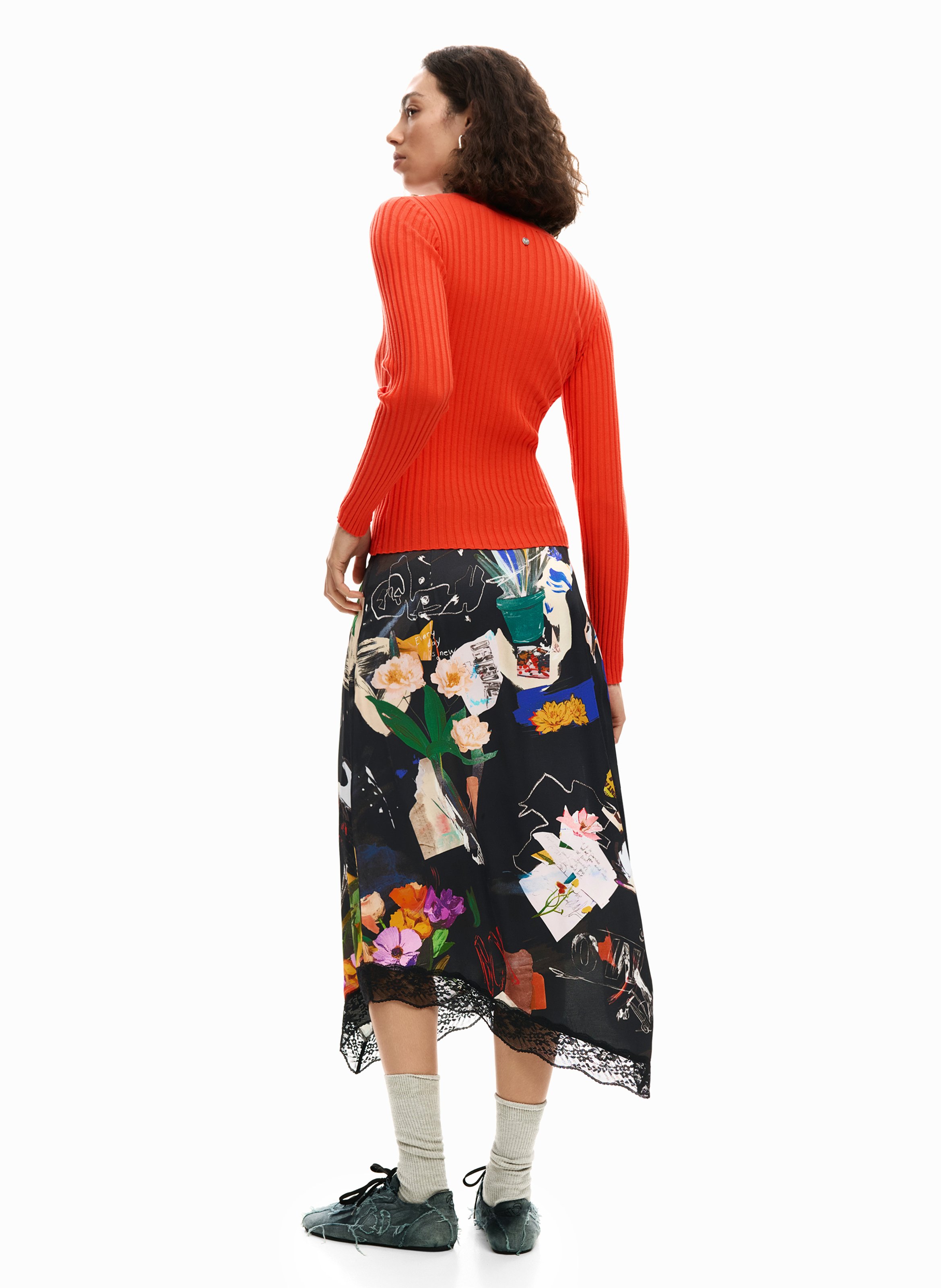 Jupe midi imprimée DESIGUAL Noir