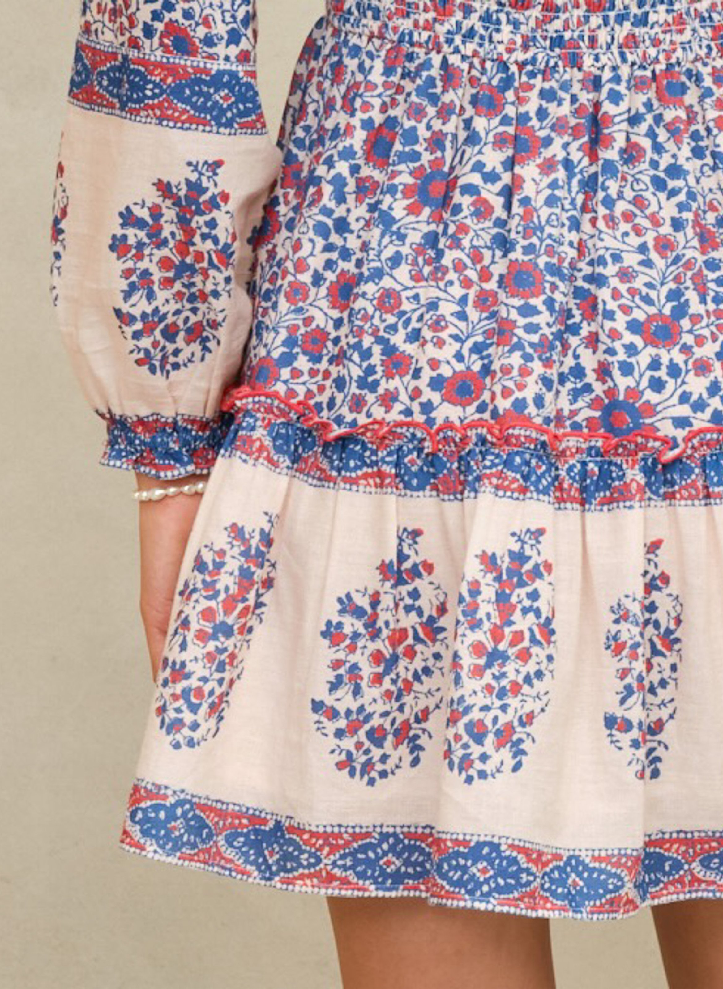 Robe courte col V en coton imprimé M.A.B.E Bleu